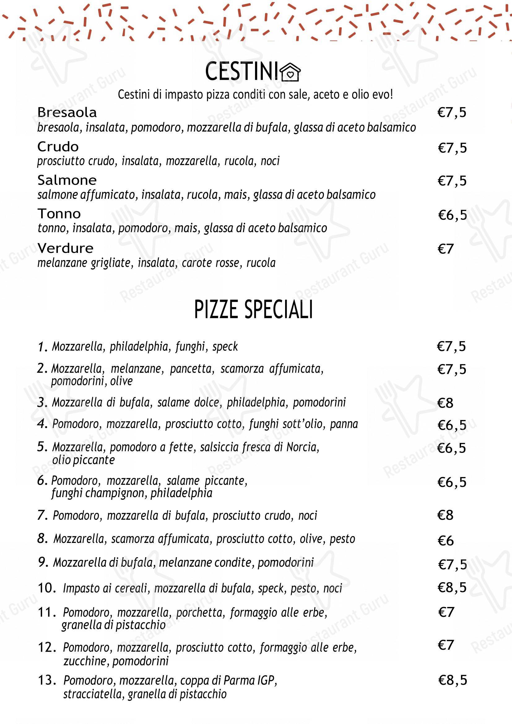 Menu per Pizzeria La Rustica ristorante