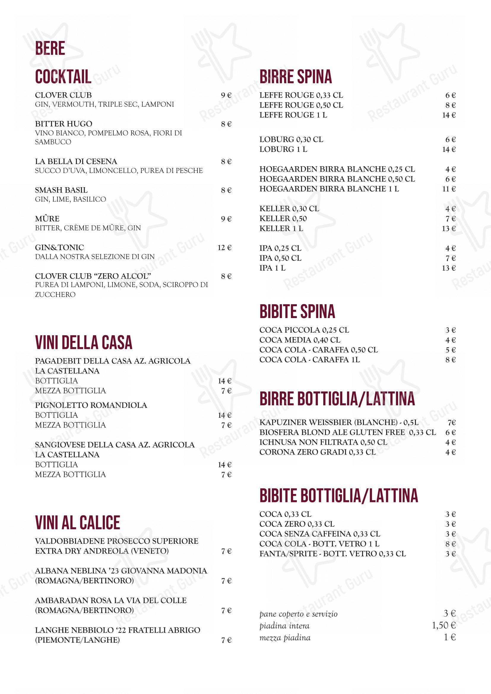 Menu di Quel Castello di Diegaro - Ristorante e Pizzeria - Коктейльная карта