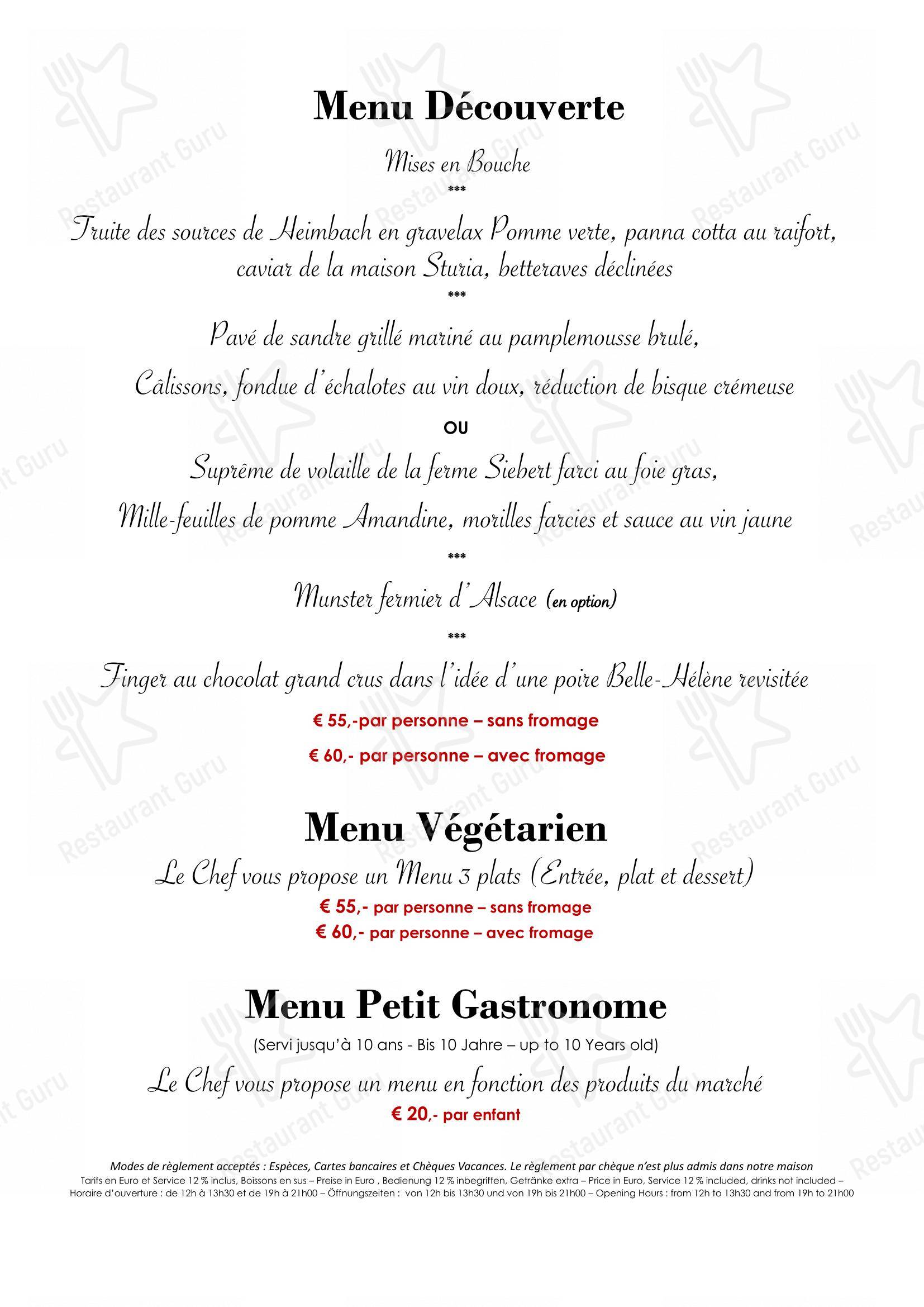 Menu pour A l'Échevin - Основное меню