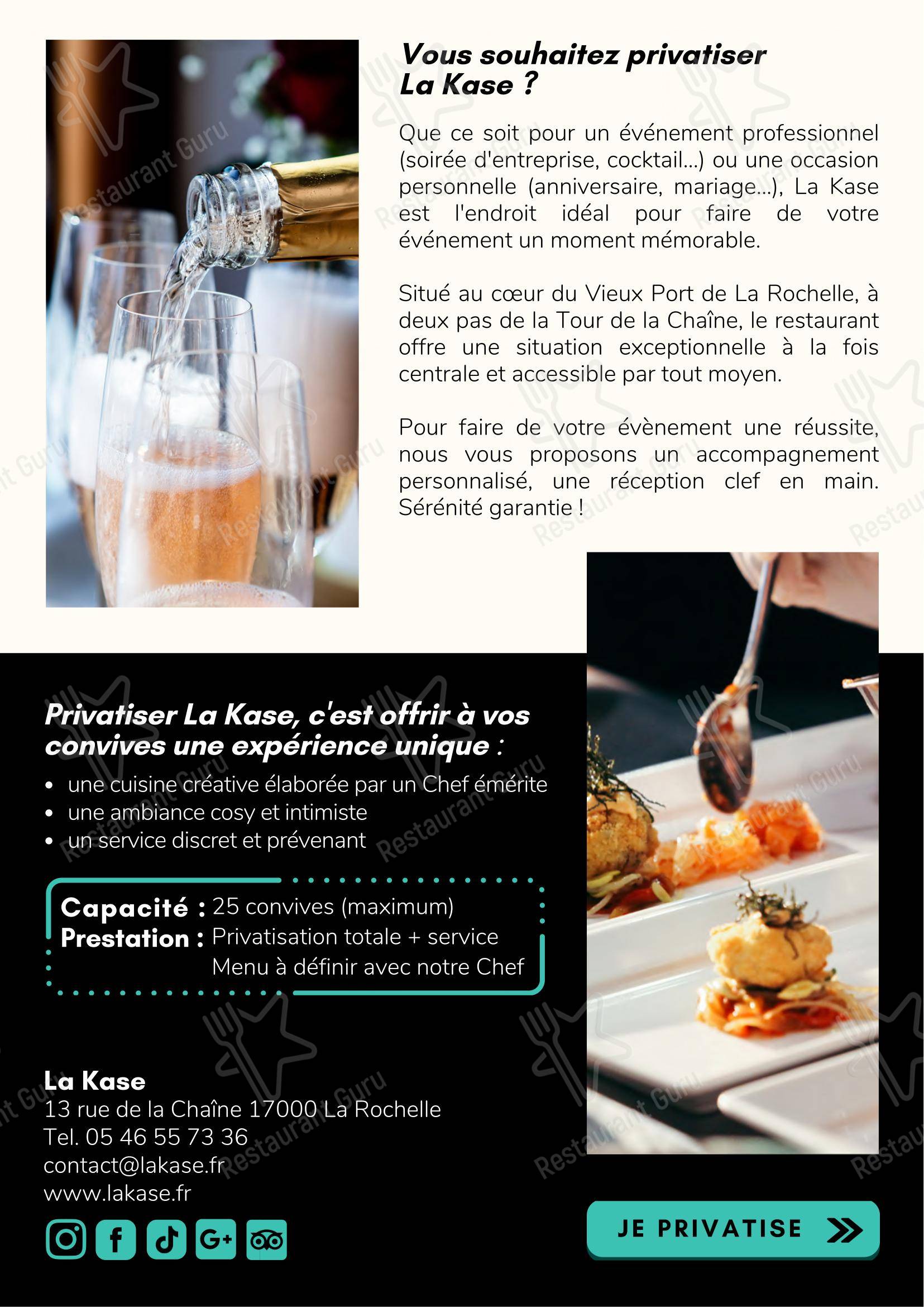 Restaurant La Kase dans La Rochelle - Menu