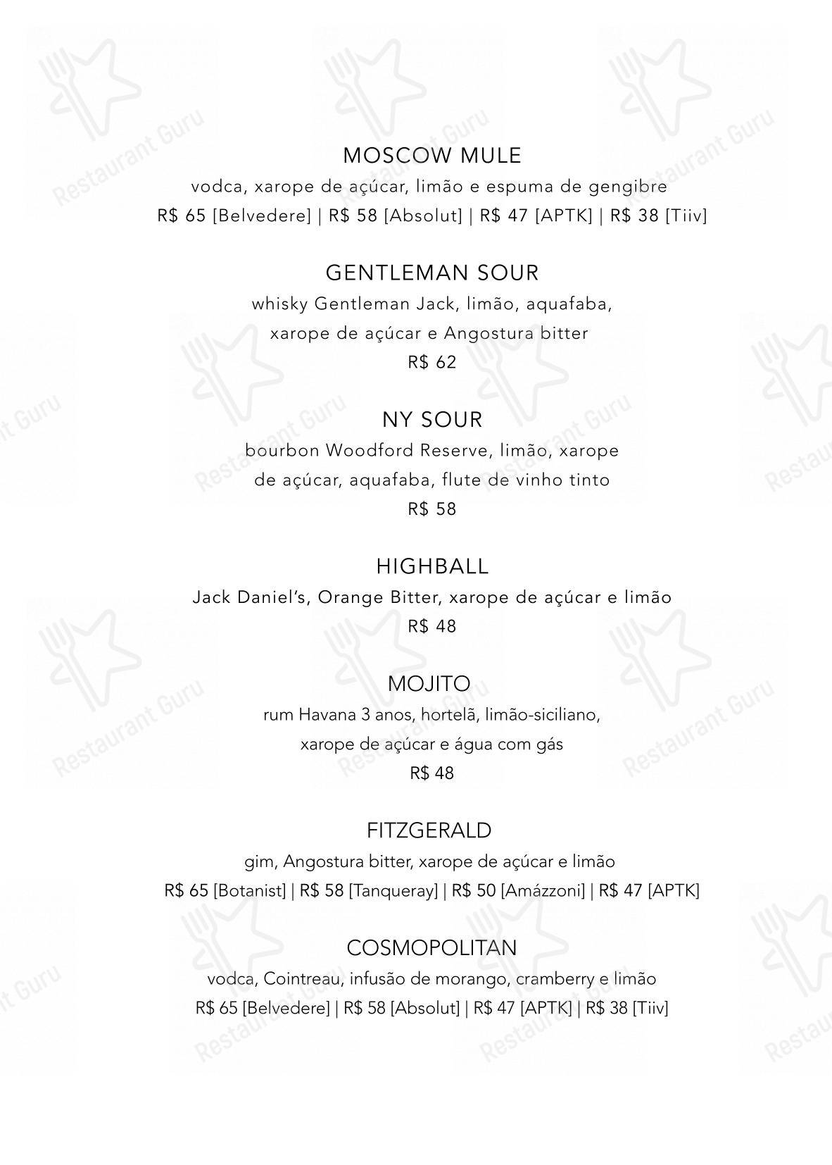 Restaurante Manioca em São Paulo - Menu