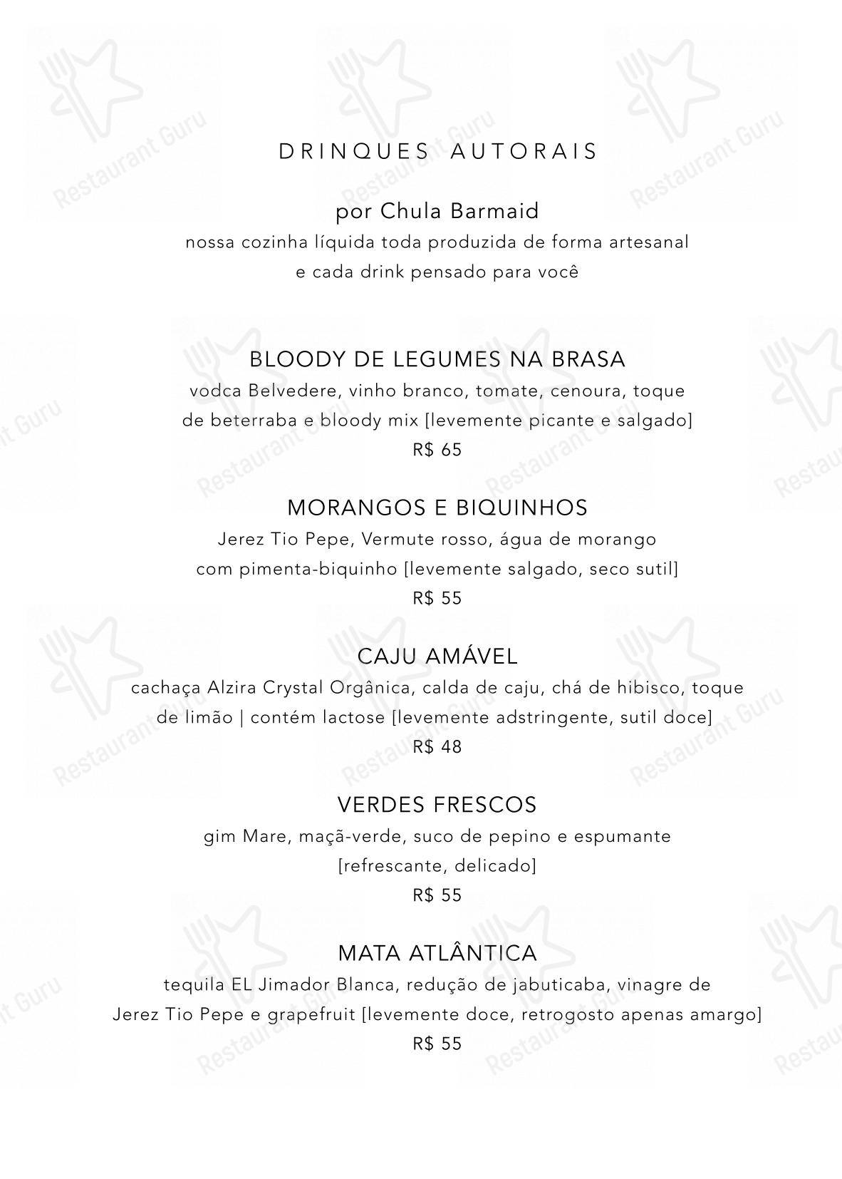 Menu para Restaurante Manioca em São Paulo