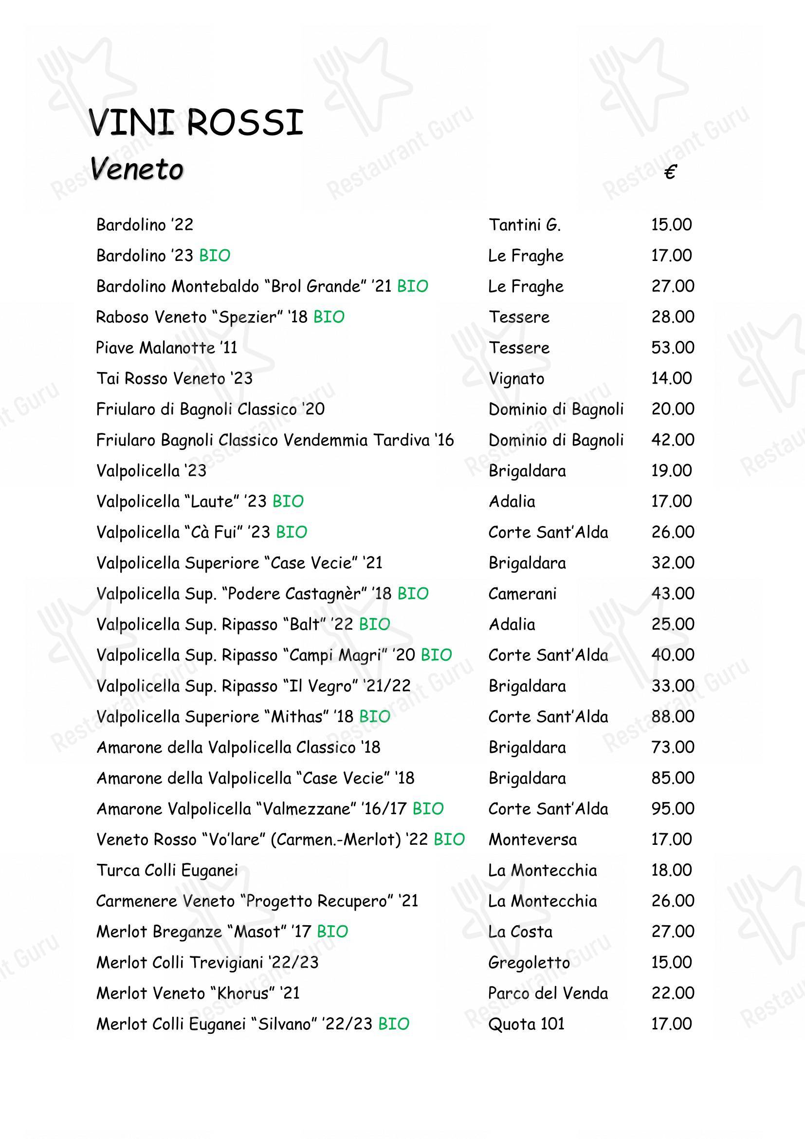 Ristorante Antica Trattoria al Bosco in Saonara - 菜单