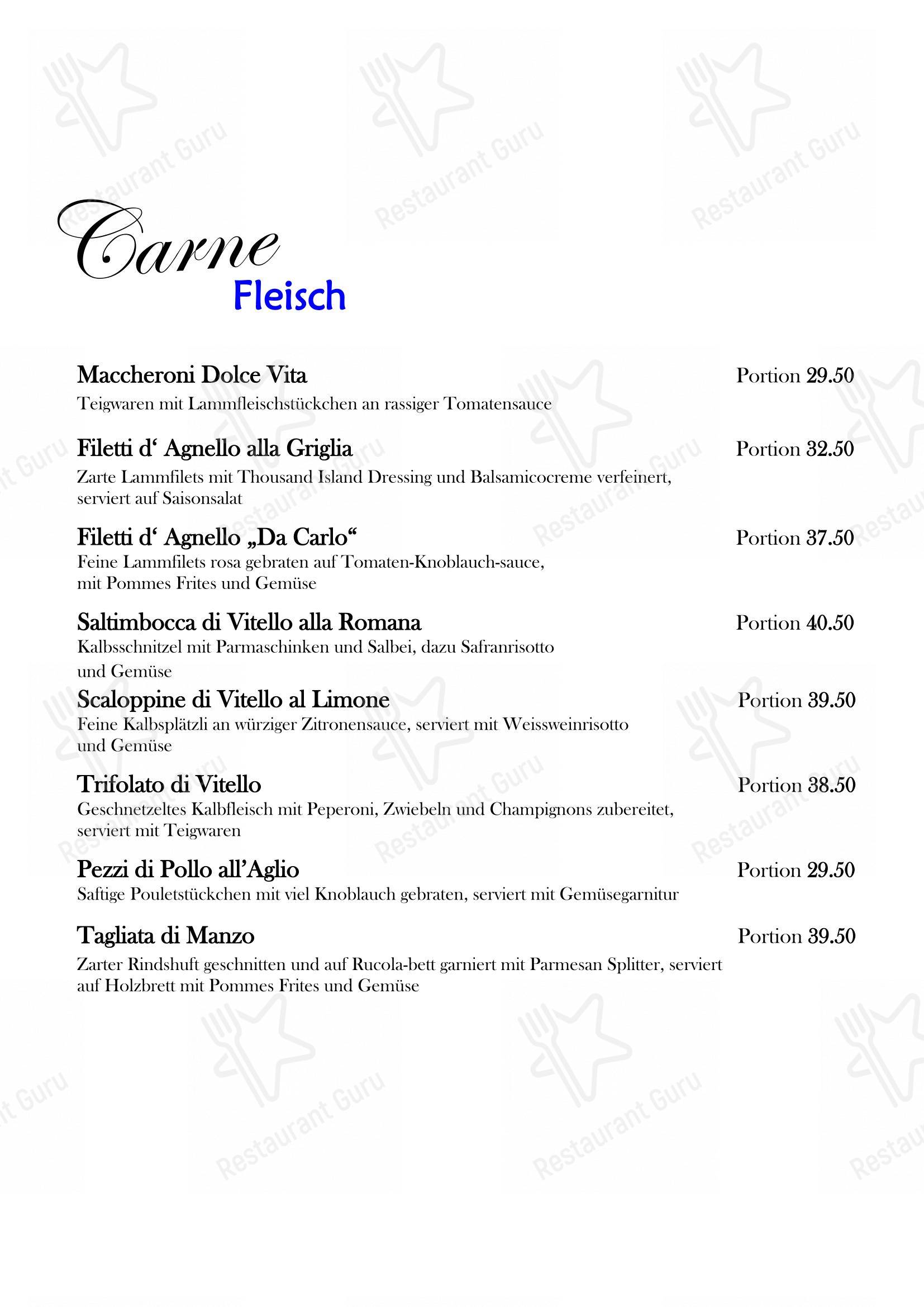 Menu bar per Ristorante Da Carlo in Berna