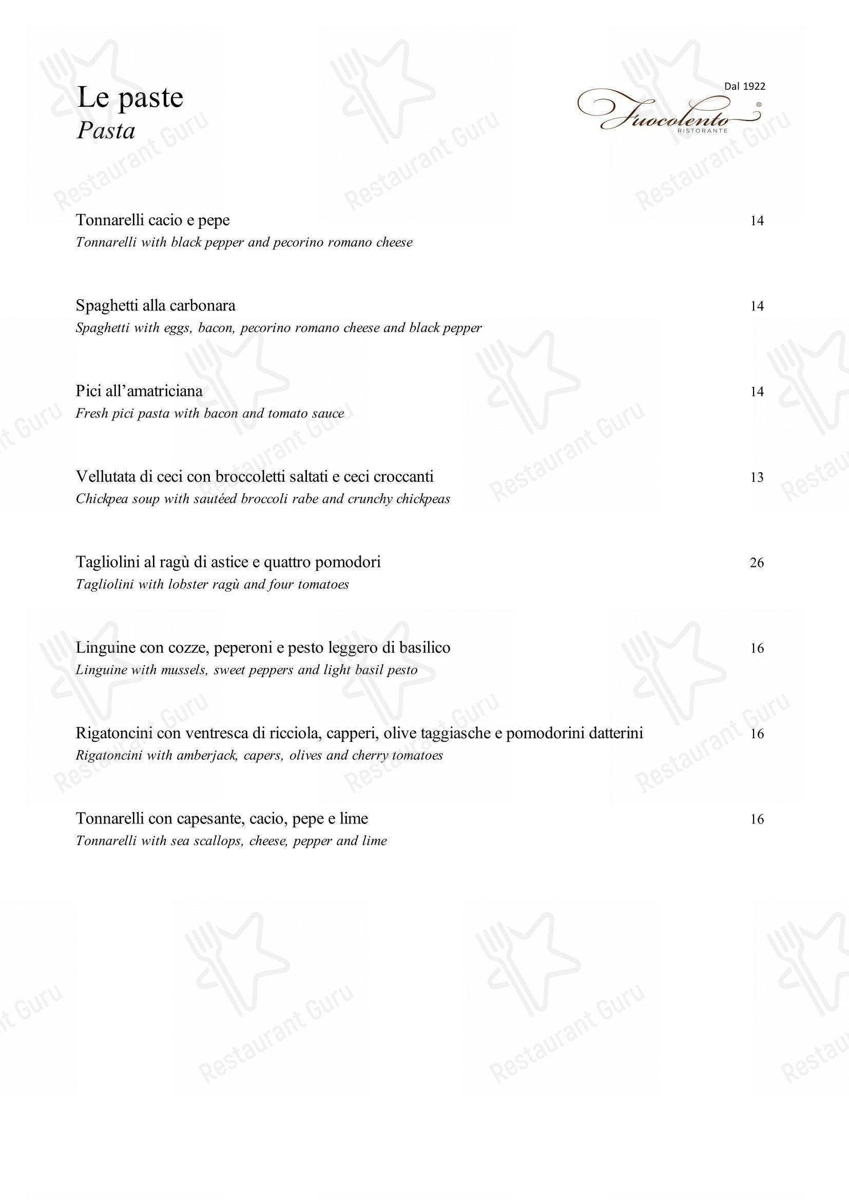 Menu di Fuocolento - Menu
