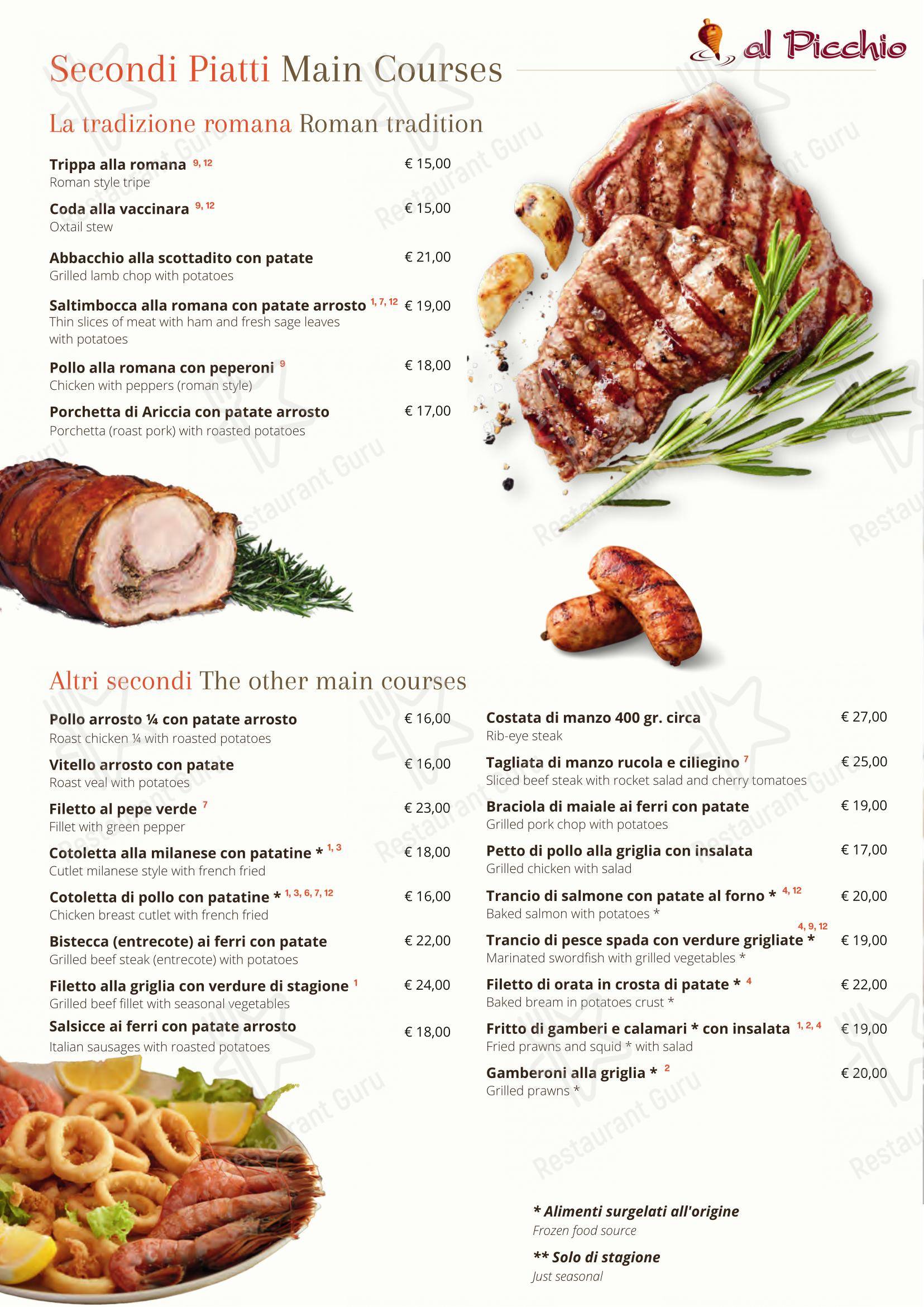 Ristorante Pizzeria Al Picchio in Roma - Menu