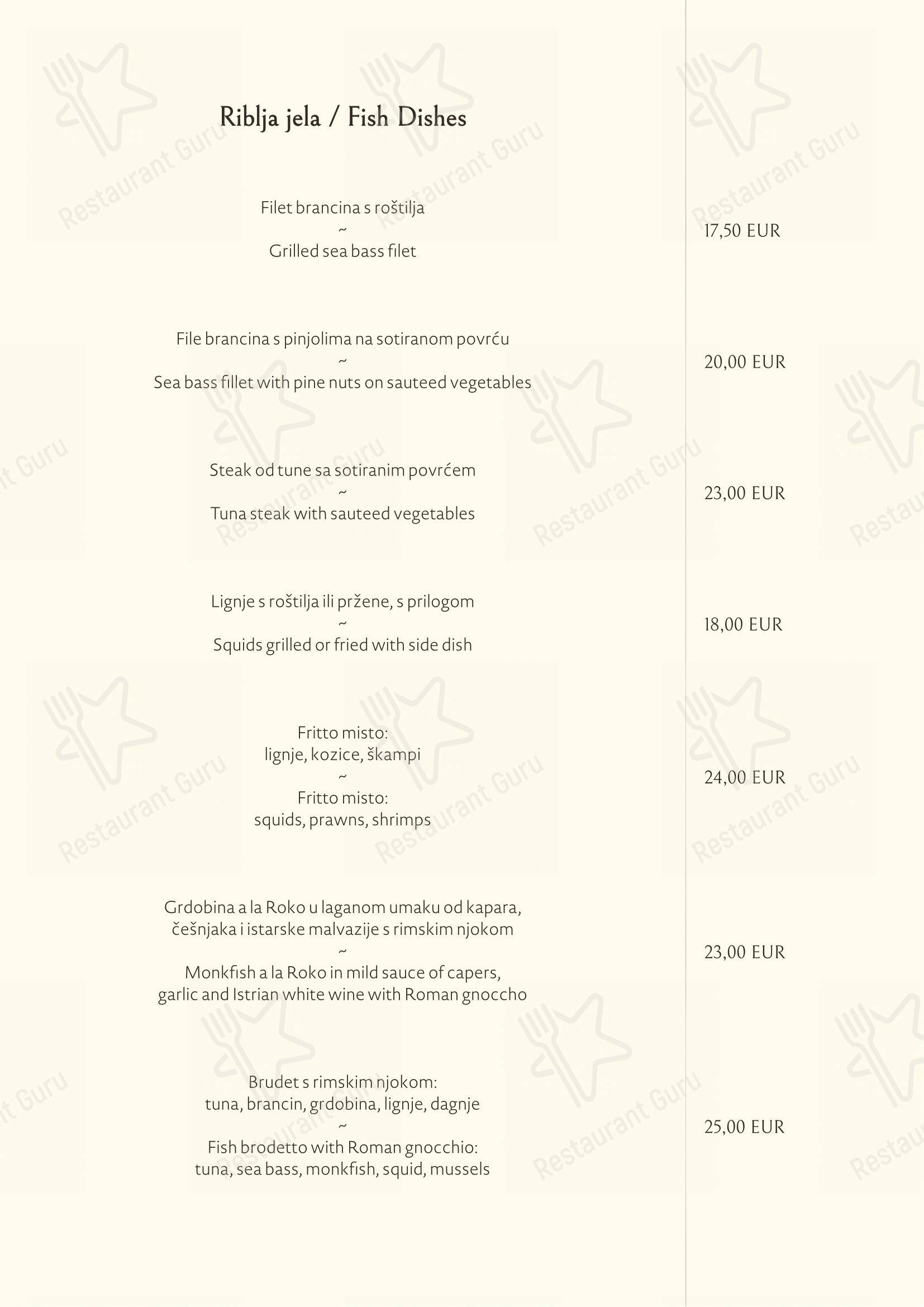 Roko in Abbazia - Menu bar