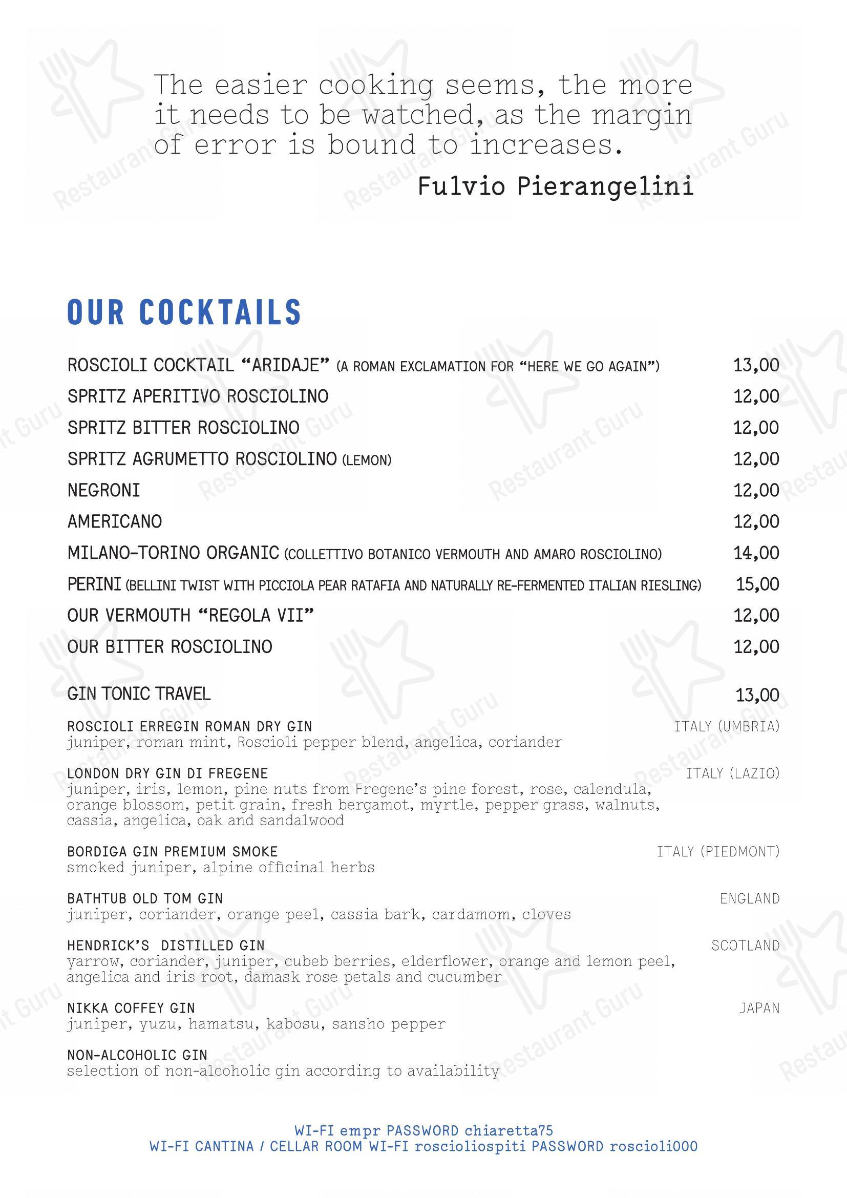 菜单 pour Roscioli Salumeria con Cucina restaurant