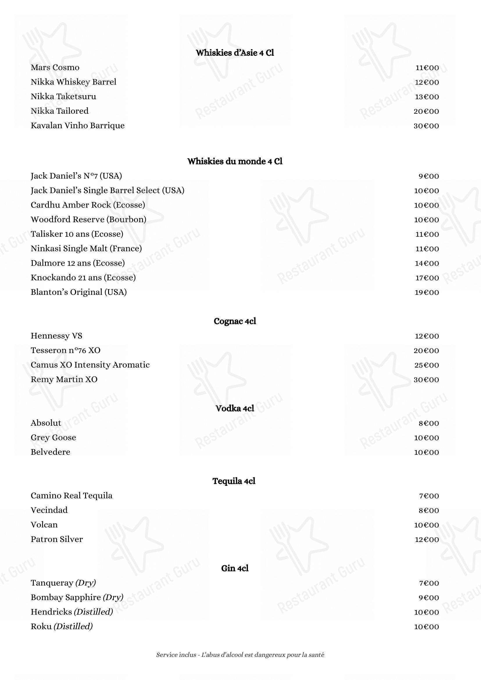 Menu bar pour SYA restaurant
