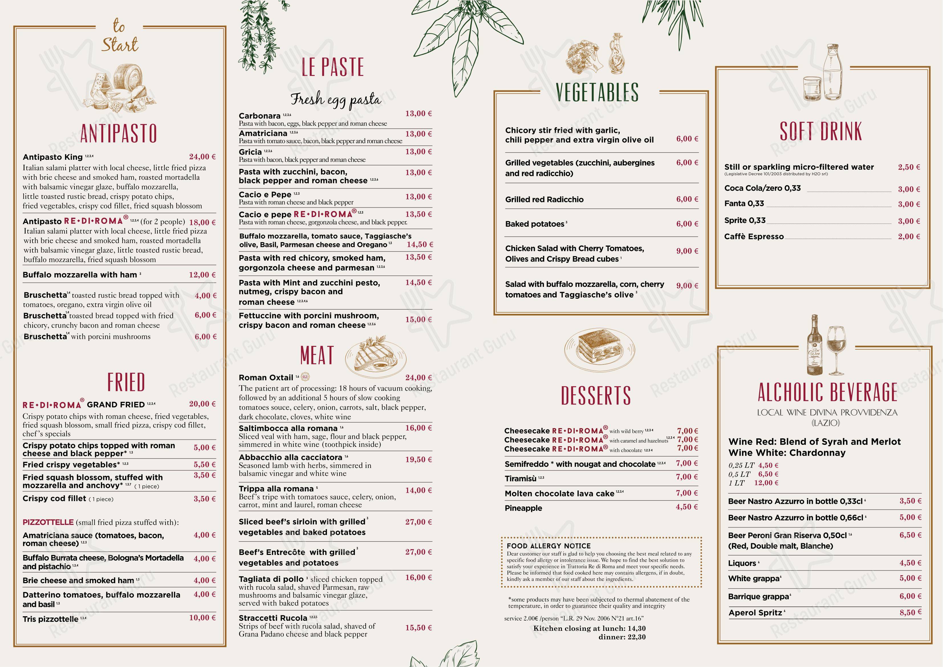 Trattoria Re di Roma dans Rome - Menu bar