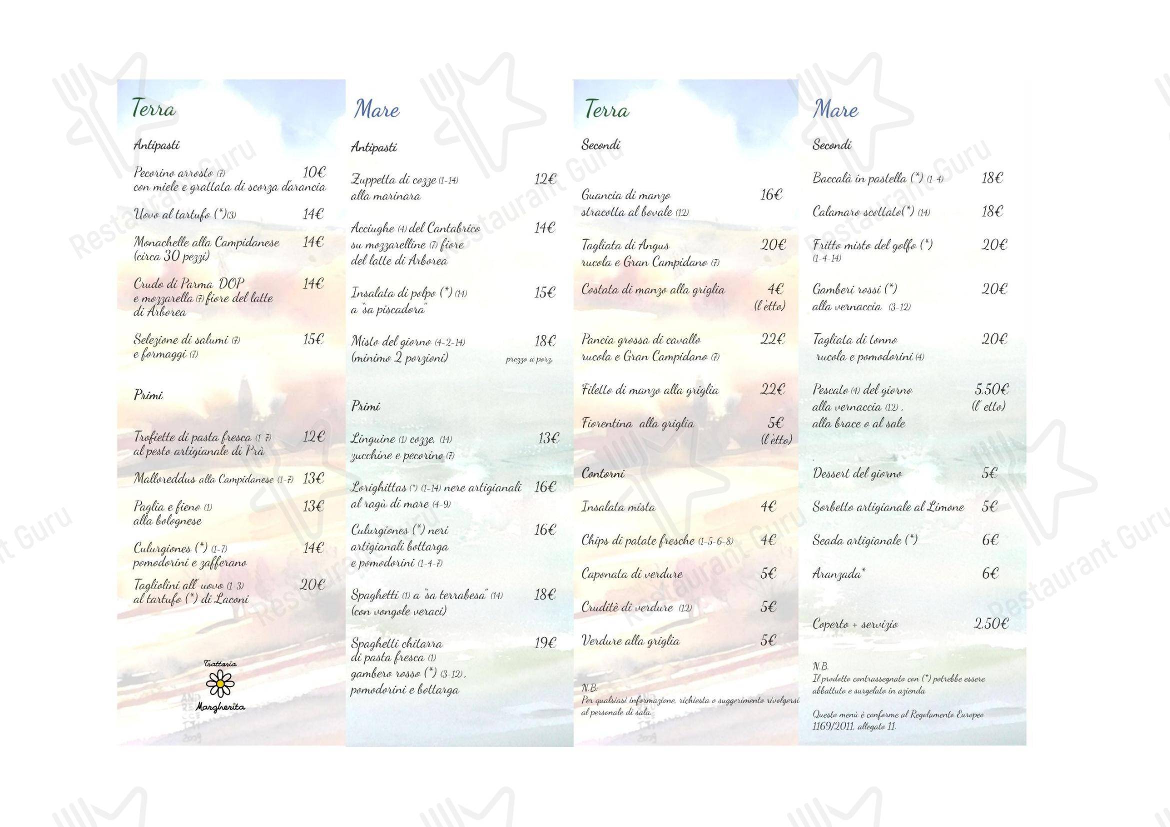 Menu di Trattoria Ristorante Margherita Arborea - Menu bar