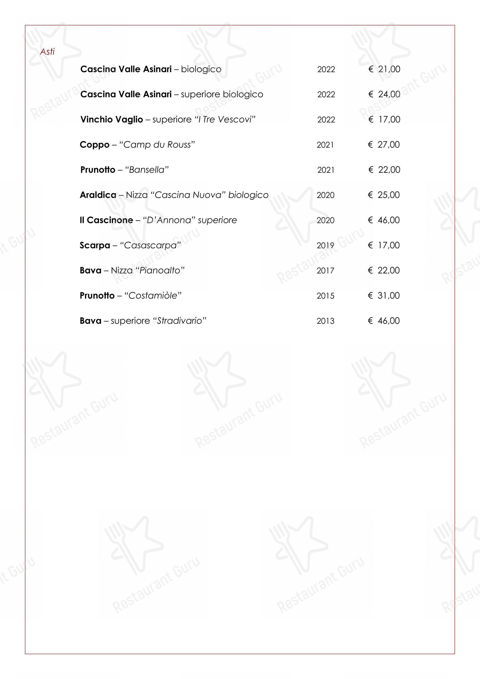Menu bar per Trattoria Salvetti in Paroldo