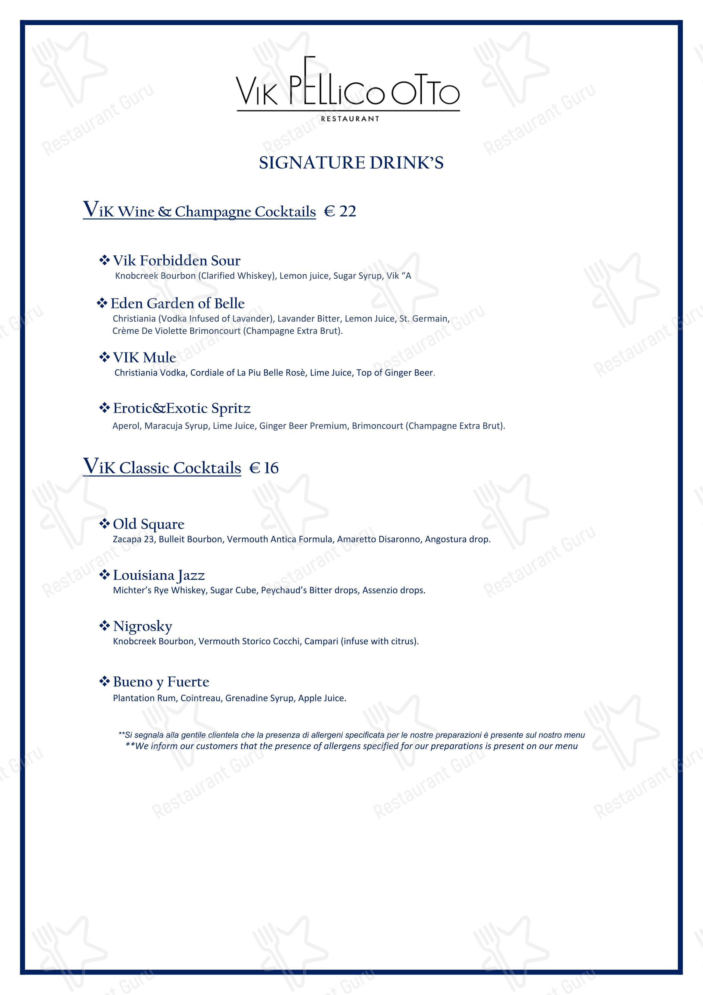 Vik Pellico Otto Restaurant in Milano - Menu
