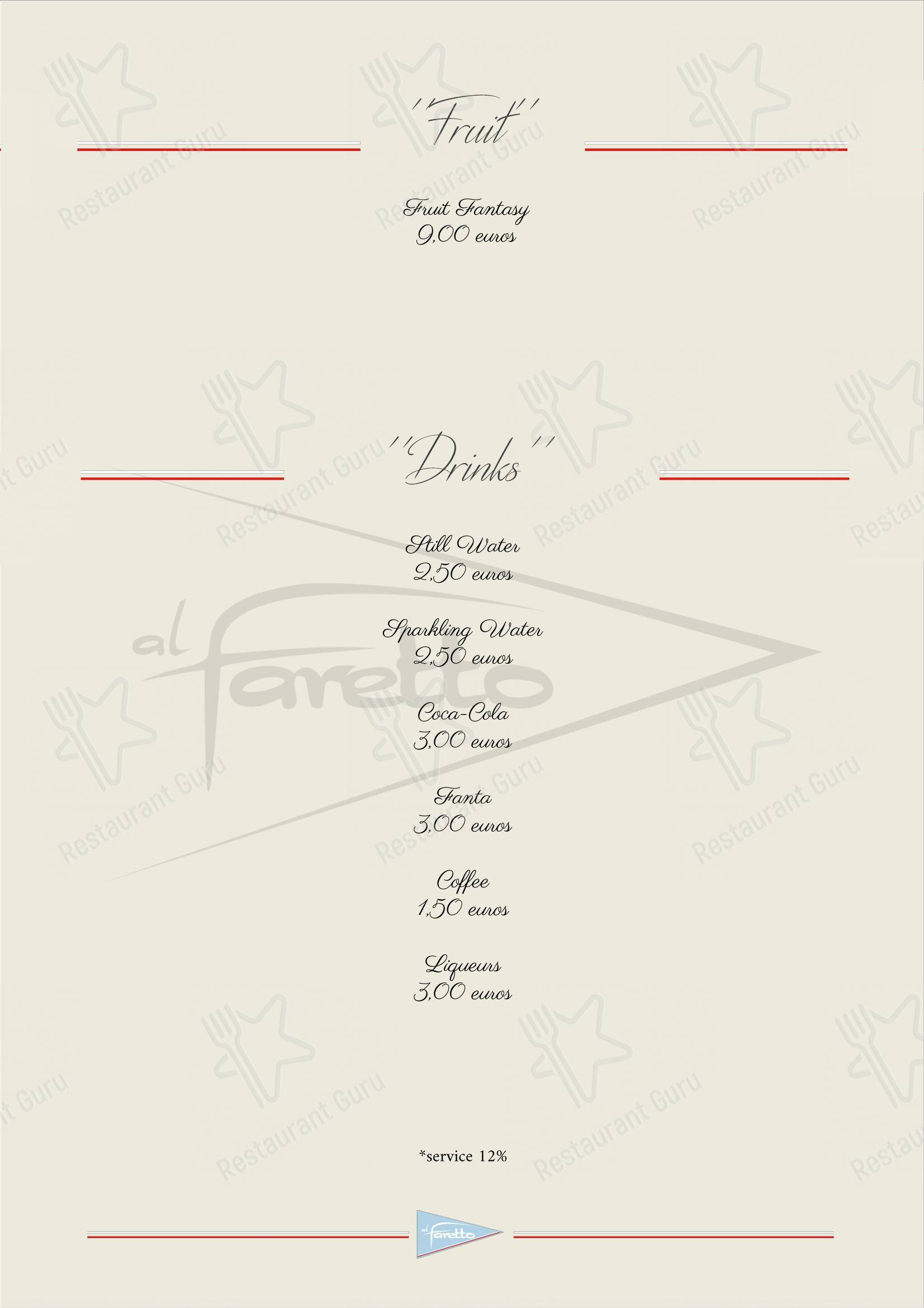 Menu di al Faretto - Terrazza sul mare - Menu bar