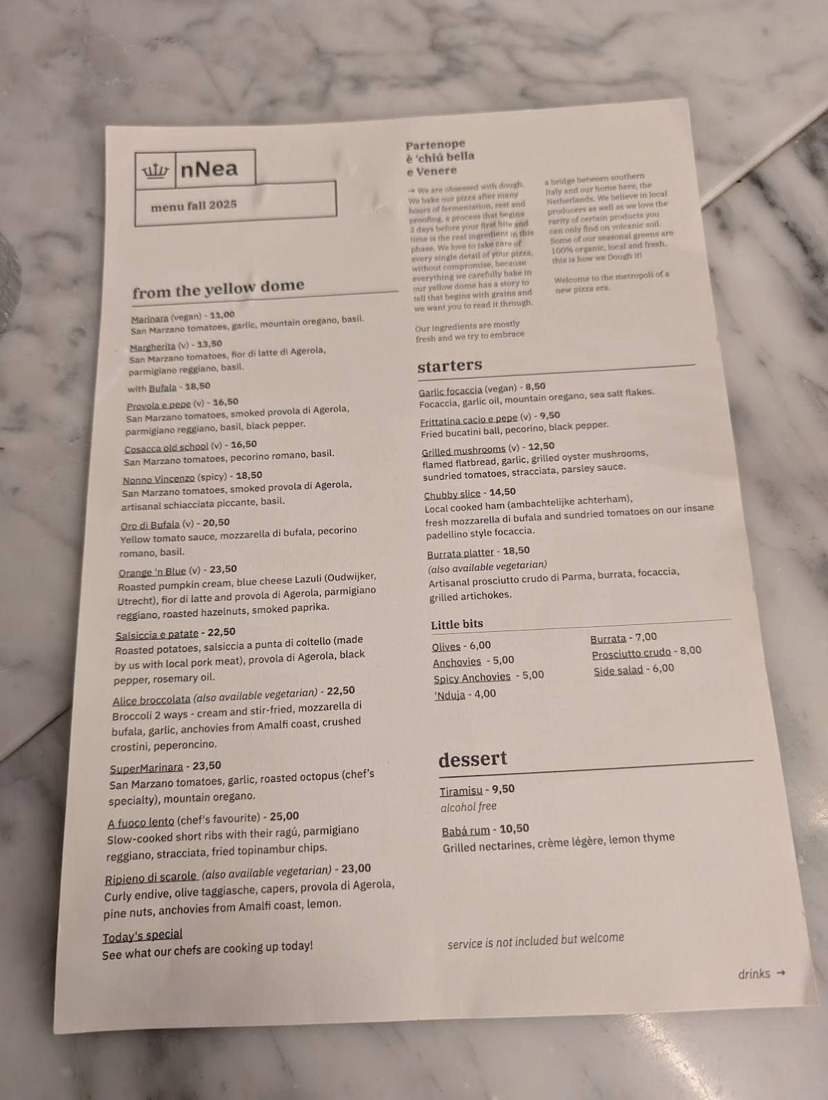Menu de nNea Pizza