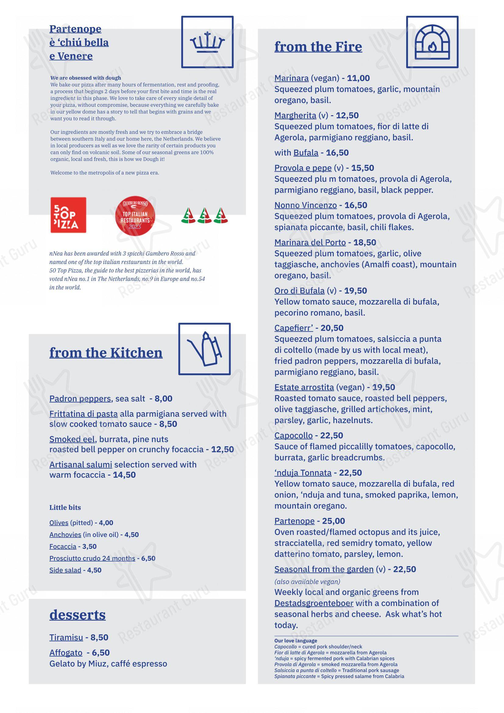 Menu pour nNea Pizza dans Amsterdam