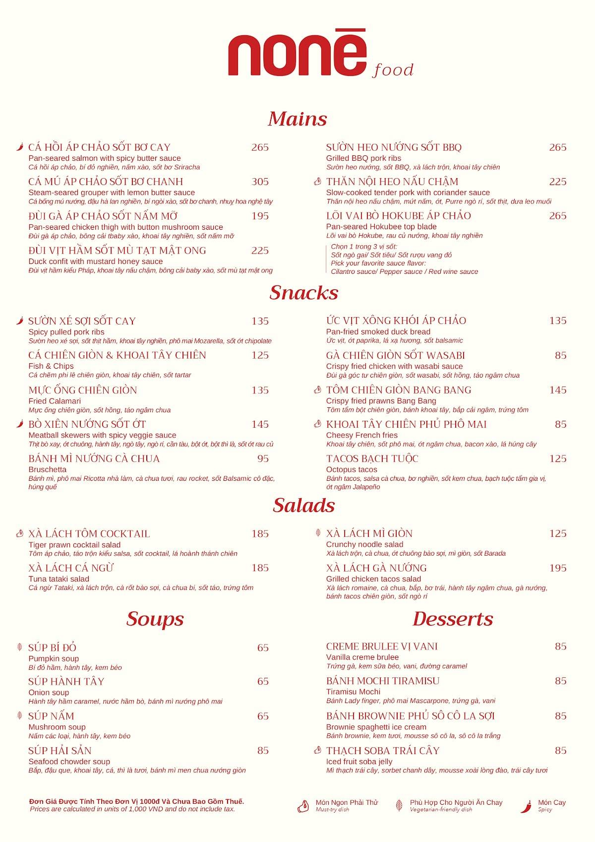 Menu at nonê pasta restaurant, Ho Chi Minh City, 48 Đường Nguyễn Văn Mai