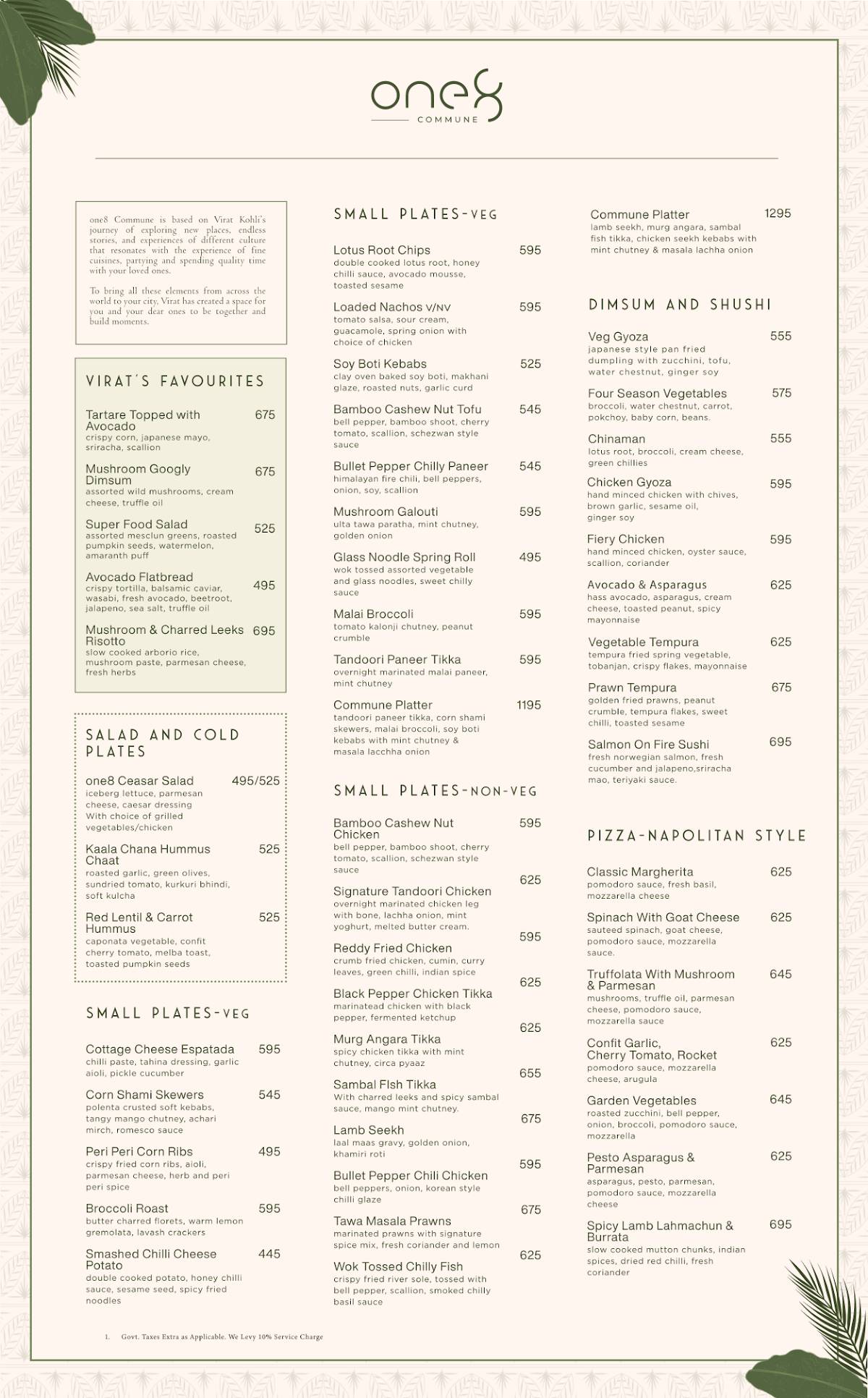 one8 Commune, Gurgaon menu