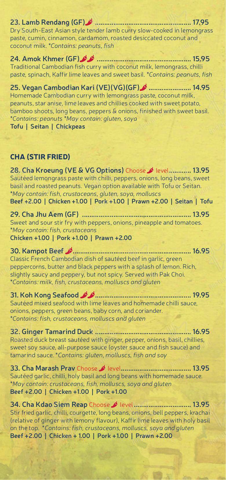 Menu at Cambodian Cuisine at the Carpenters Arms pub & bar, Witney