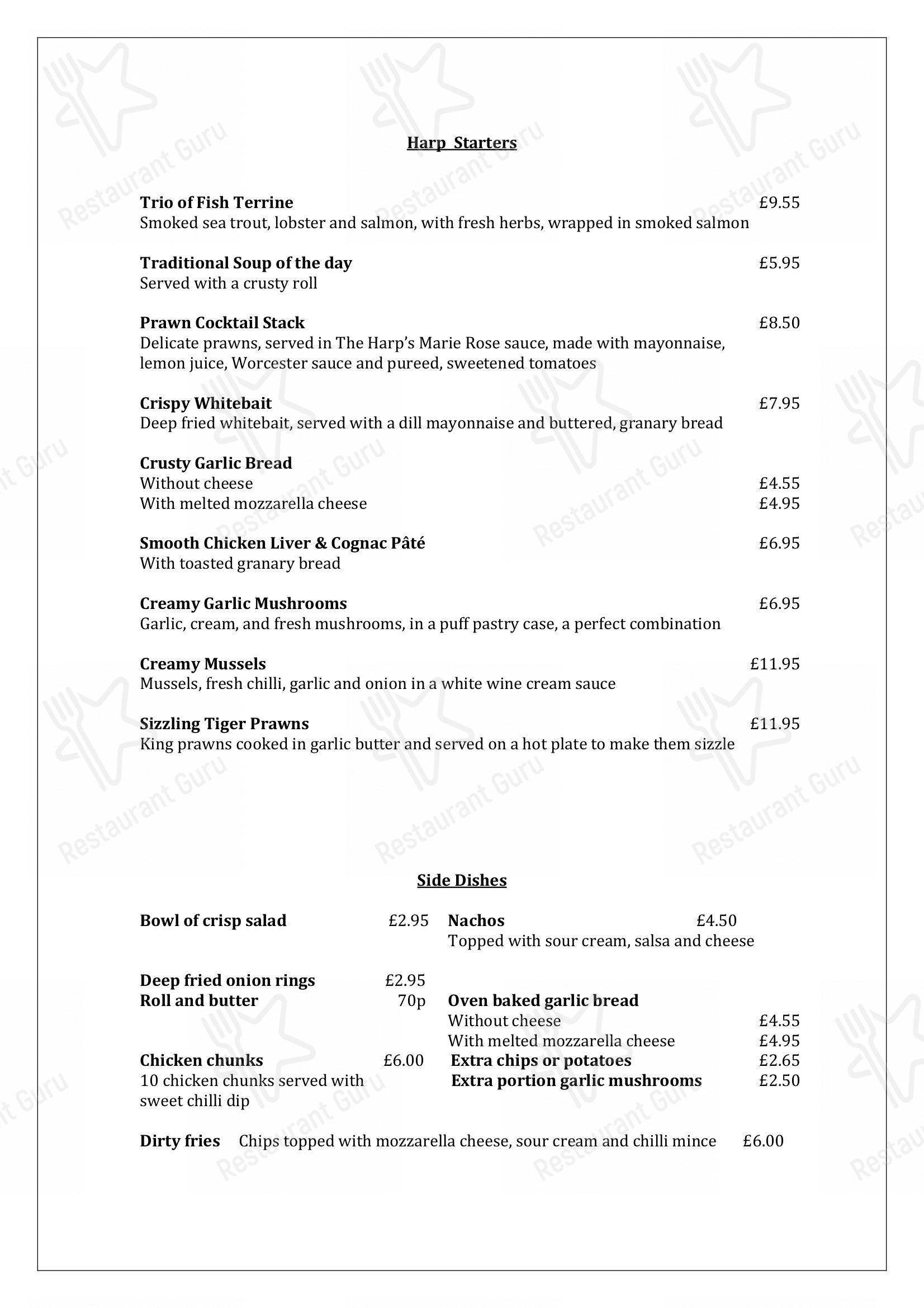 Menu at Harp Inn pub & bar, Letterston