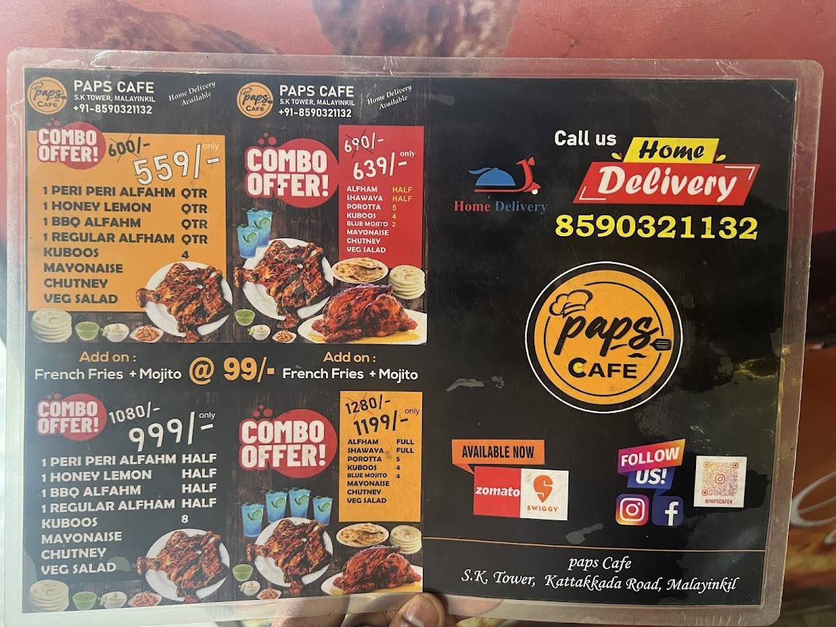 paps Cafe menu