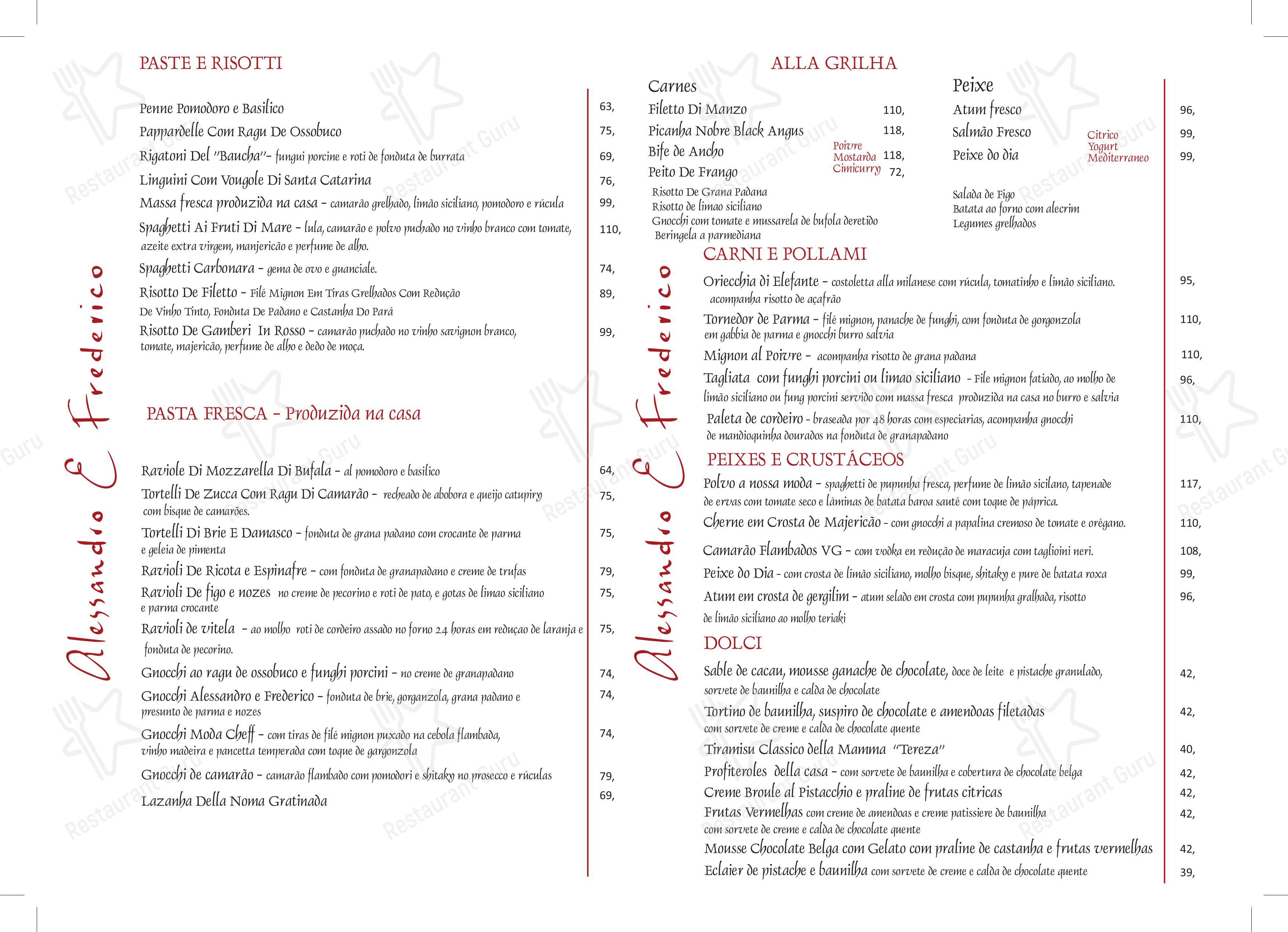 Alessandro & Frederico Restaurante em Rio de Janeiro - Menu