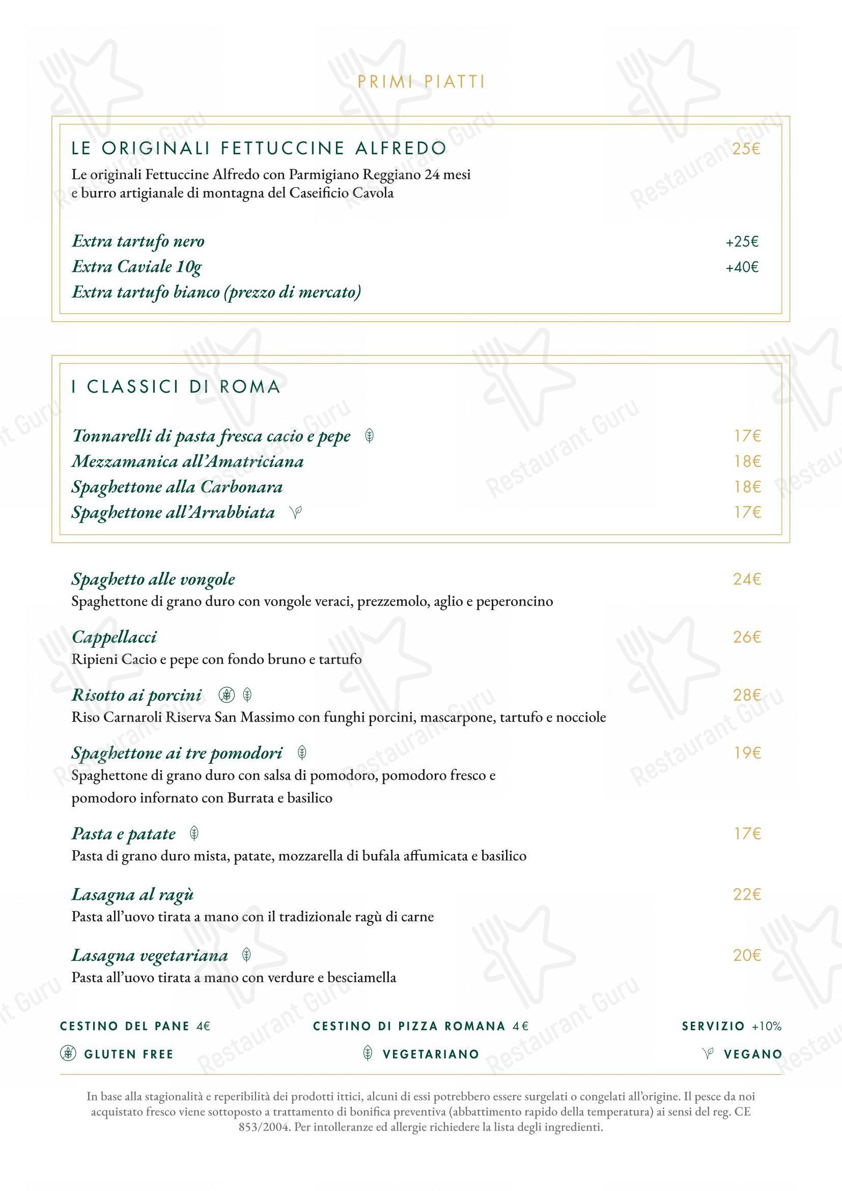 Menu di Ristorante Alfredo alla Scrofa - Menu