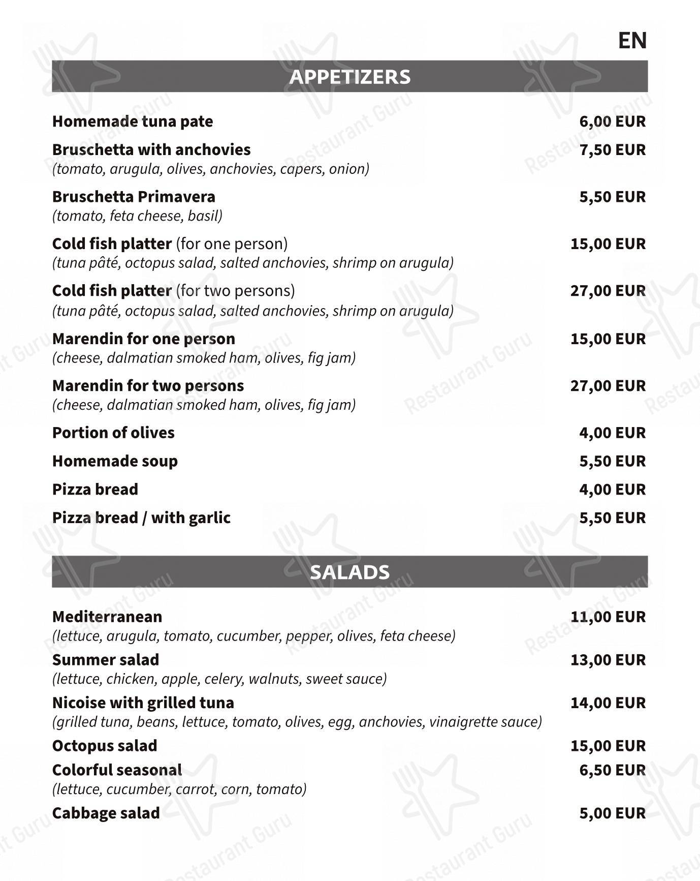 Menu per Alviž pizzeria