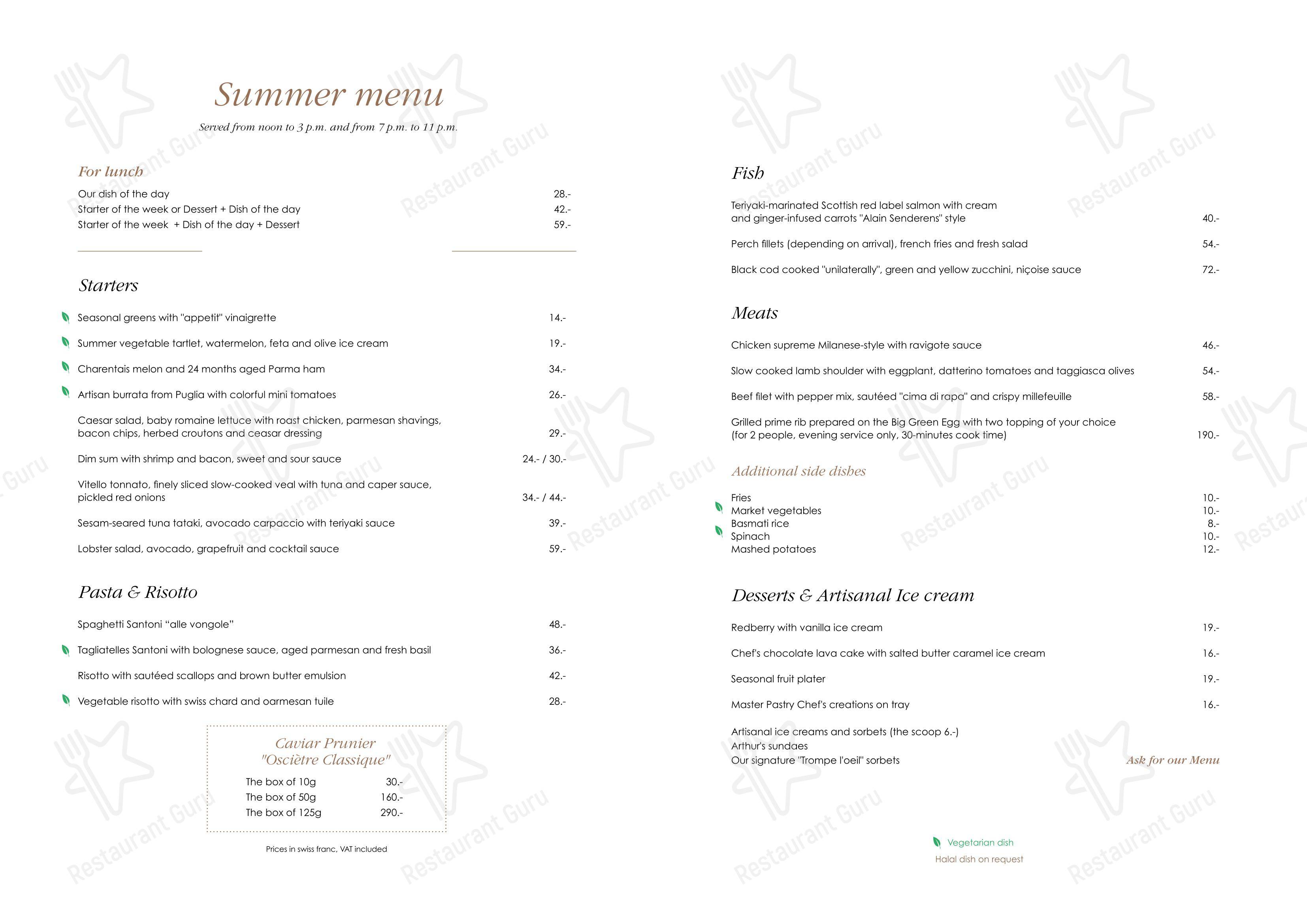 Arthur's rivegauche in Ginevra - 菜单