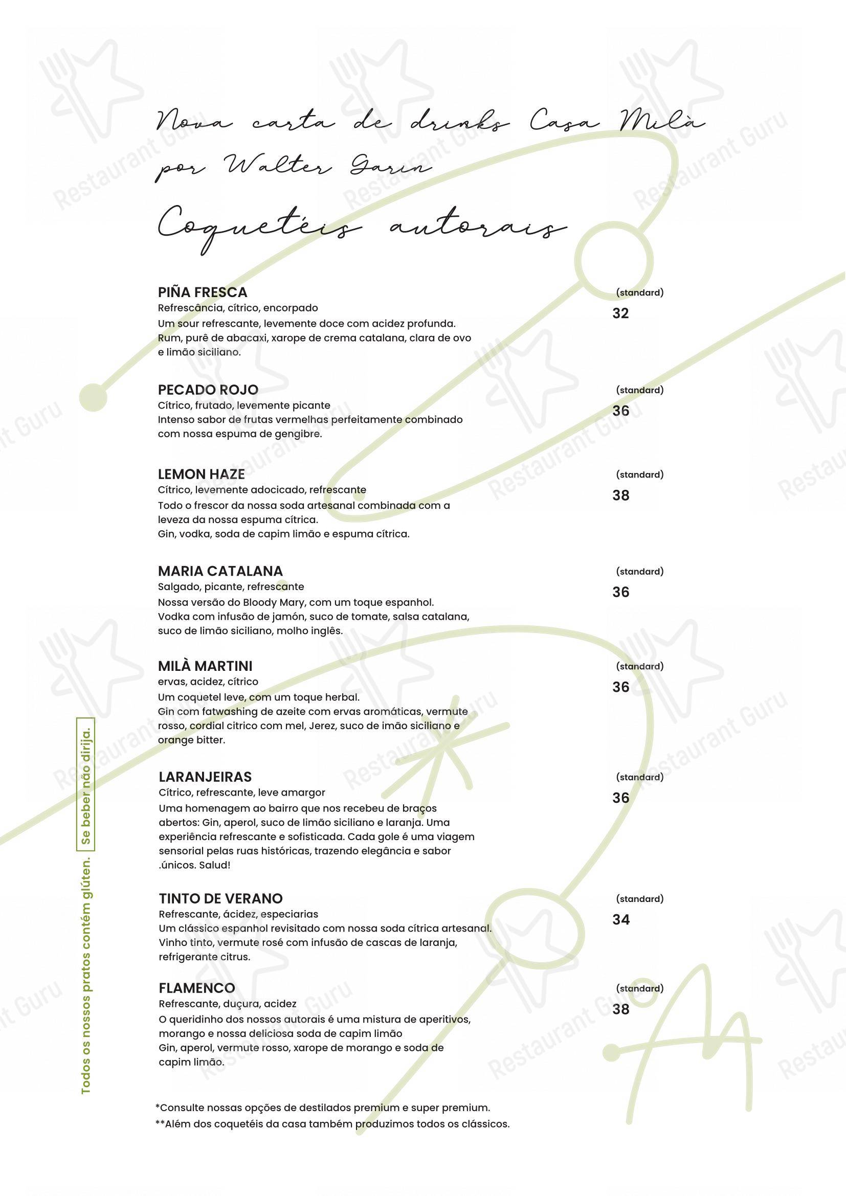 Casa Milà em Rio de Janeiro - Menu