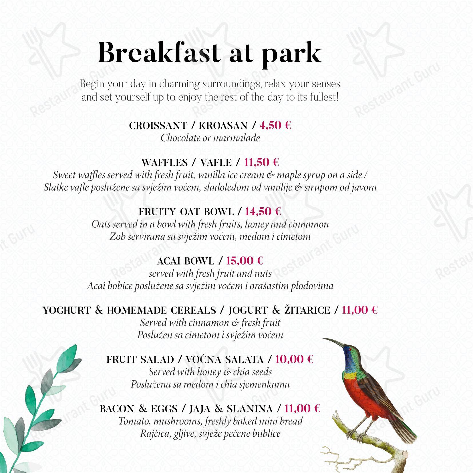 Menu di Central Park Club, Hvar - Menu