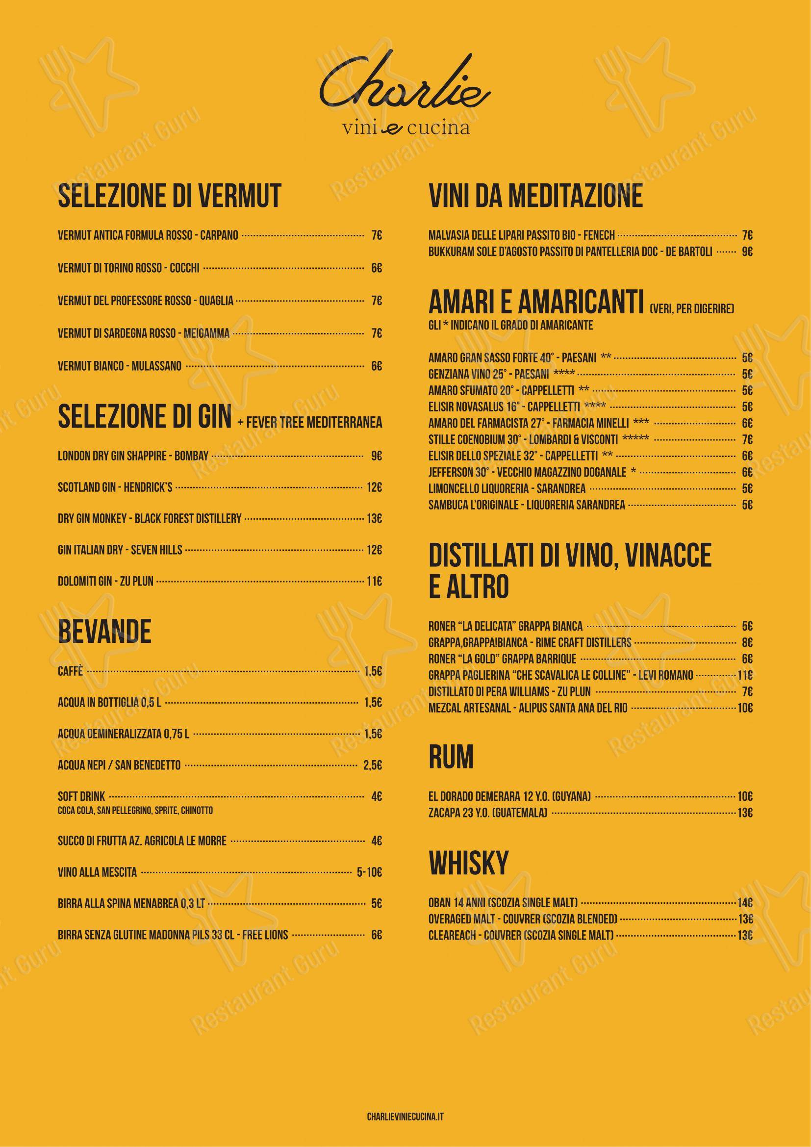 Charlie Vini & Cucina in Roma - Menu