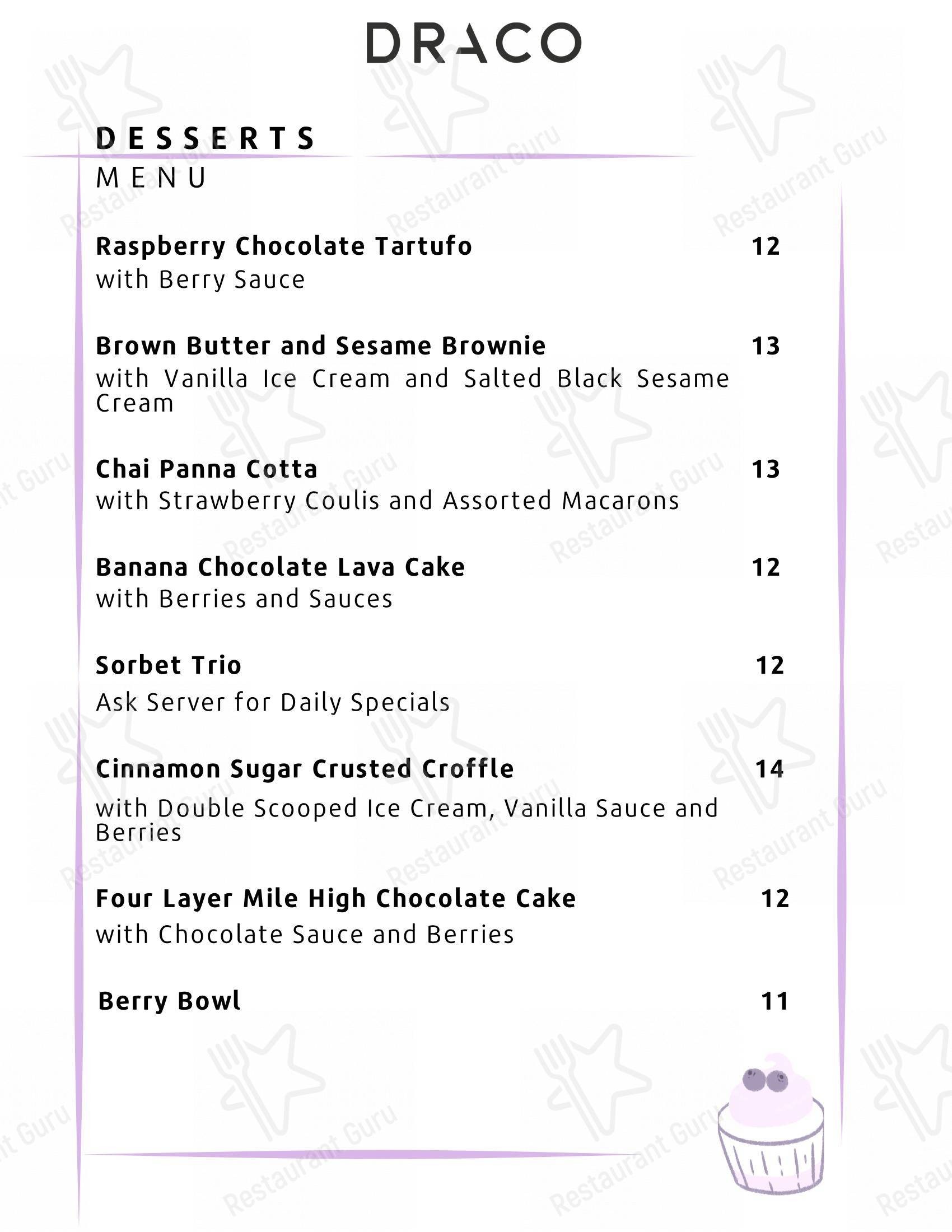 Dinner Menu pour Draco Markham pub et bar