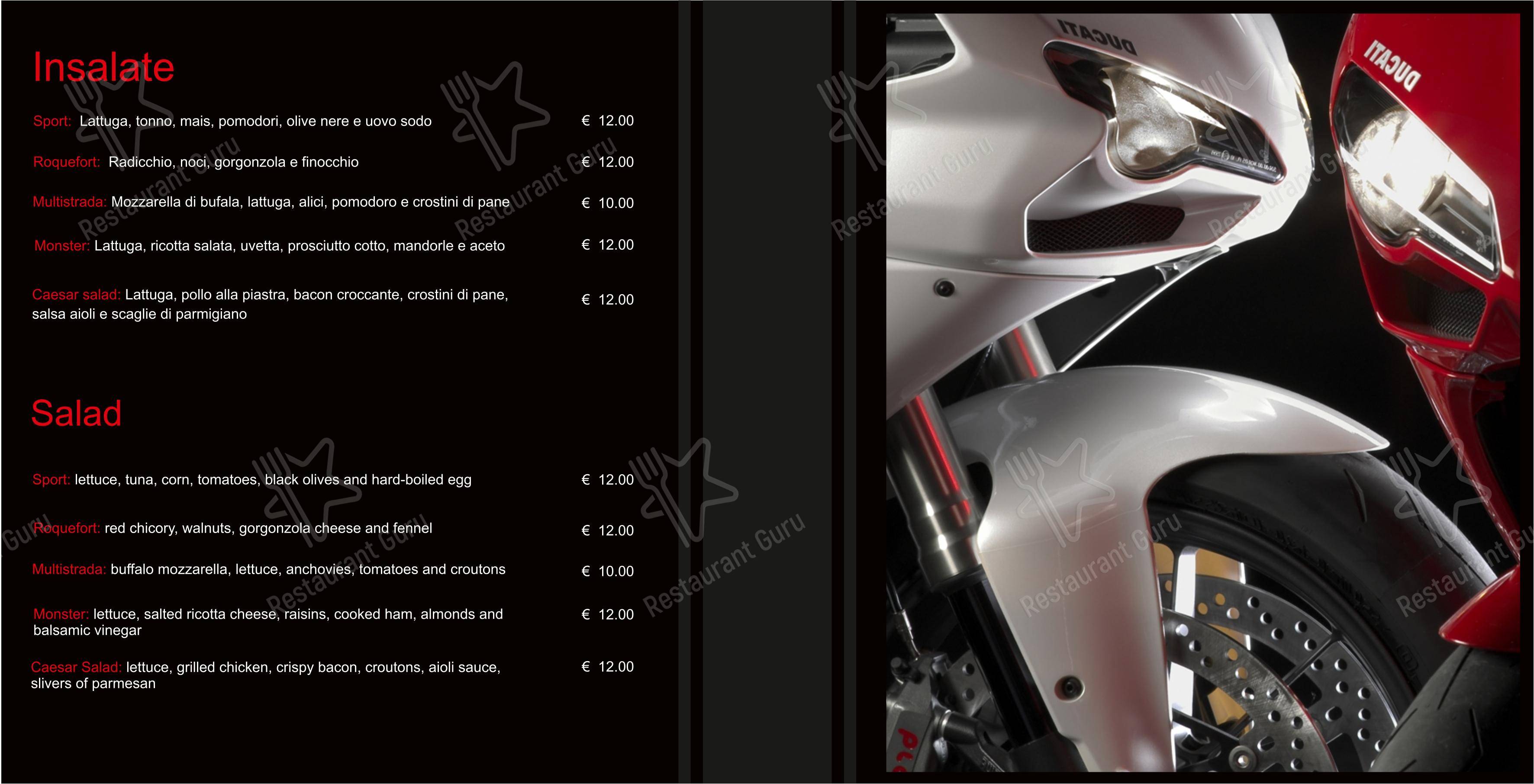 Menu bar per Ducati Caffè in Roma
