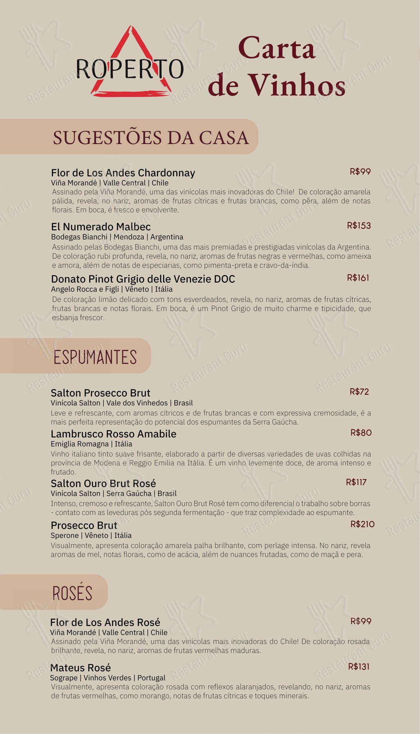 Menu bar para Empório Cantina Roperto em São Paulo