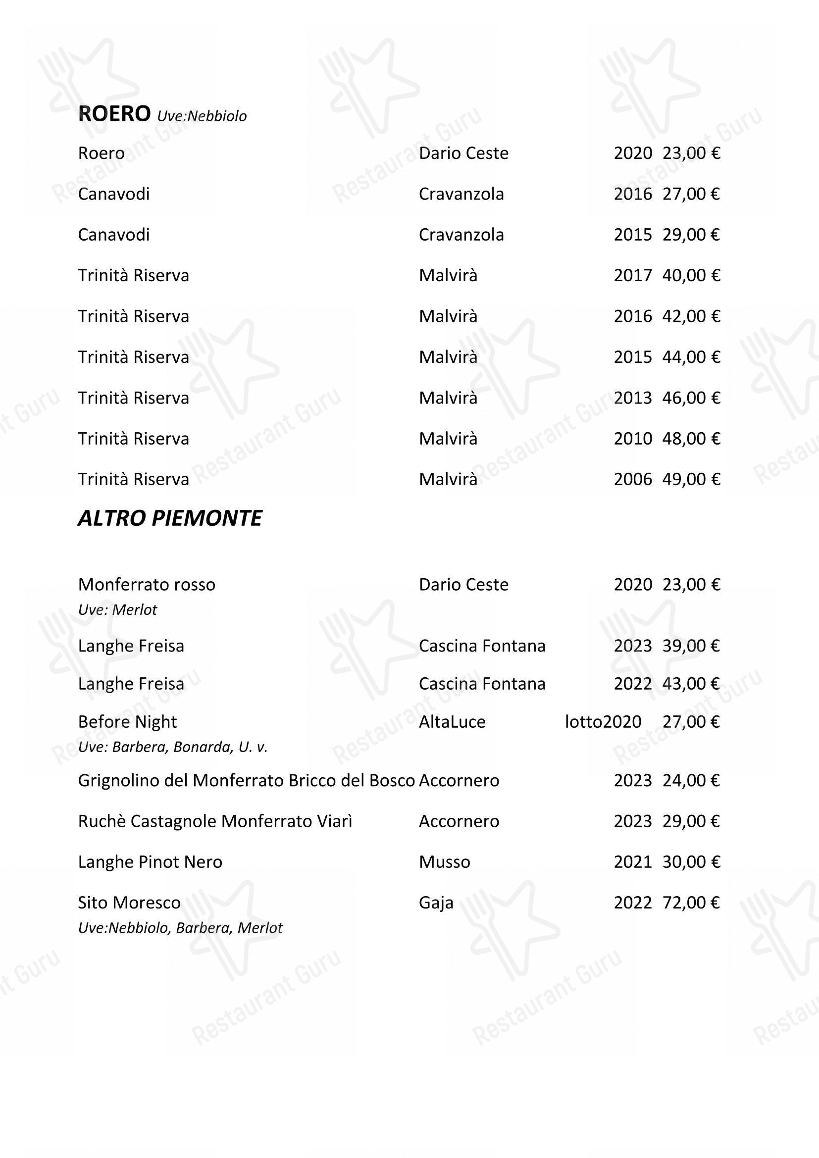 Menu di Enoteca Frisson - Menu bar