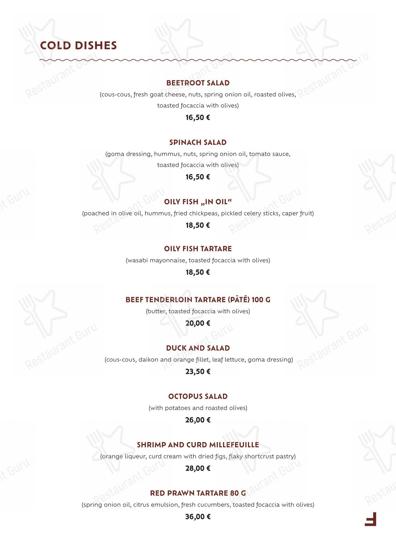 Menu bar per Foša ristorante