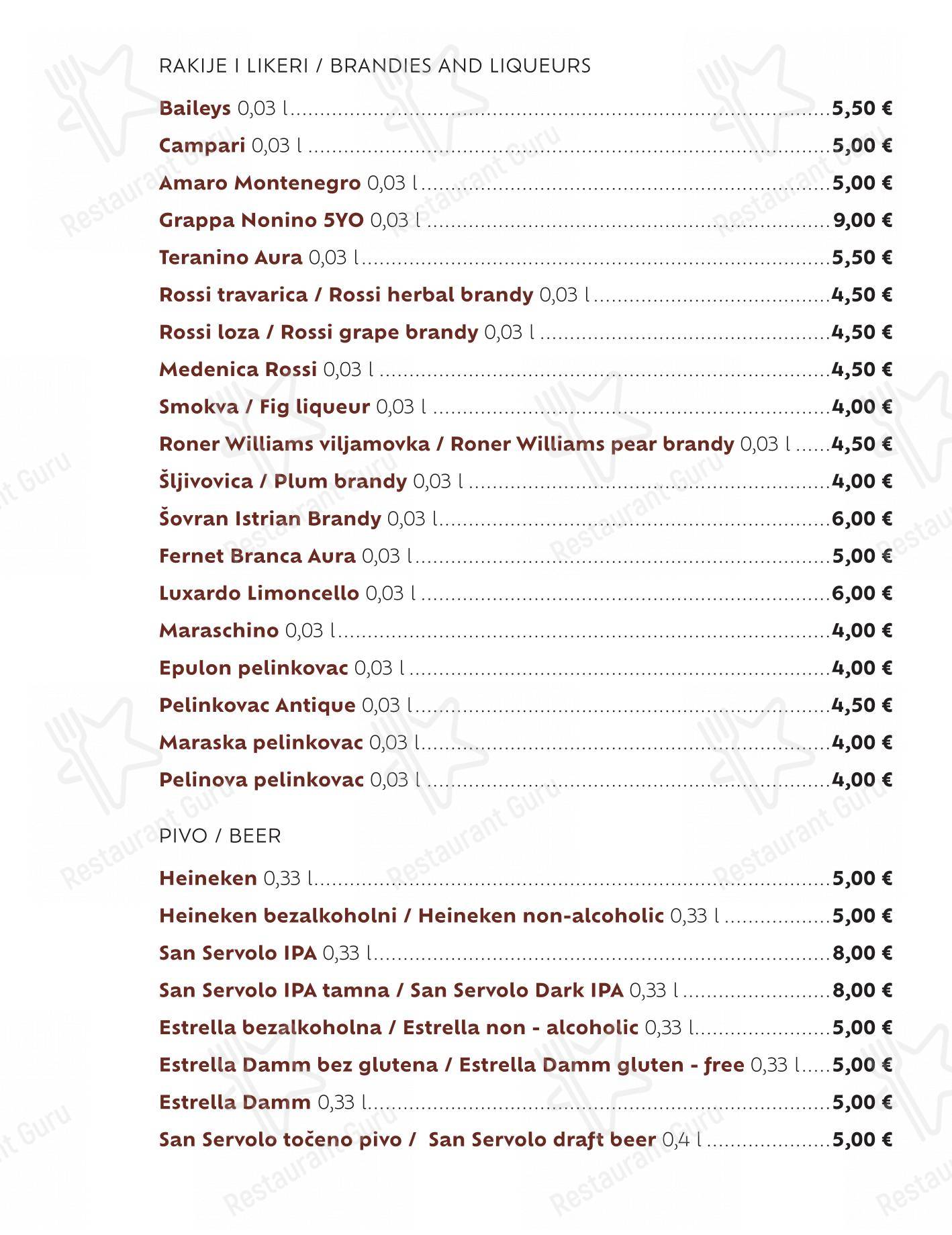 Menu per Foša in Zara