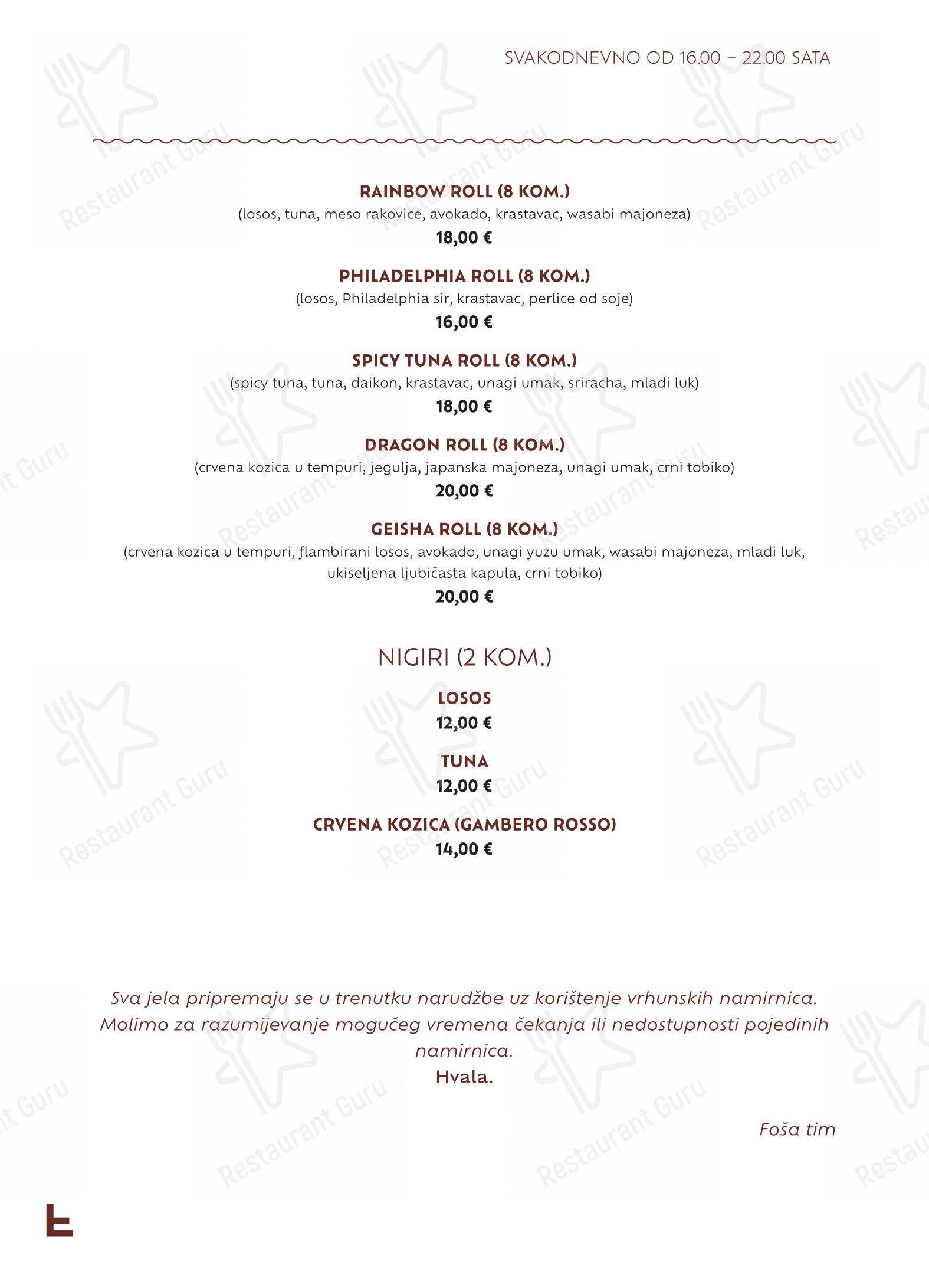 Menu di Foša - Menu bar