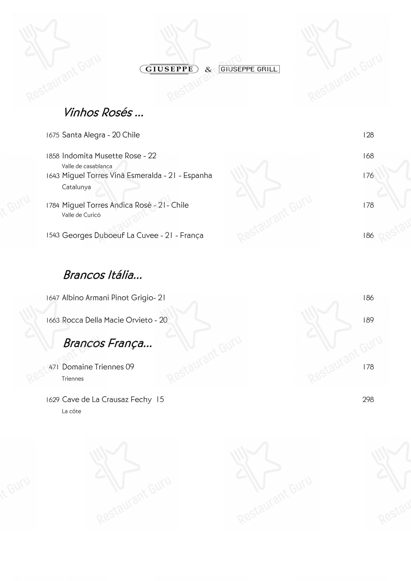 Menu bar para Giuseppe Italiano restaurante