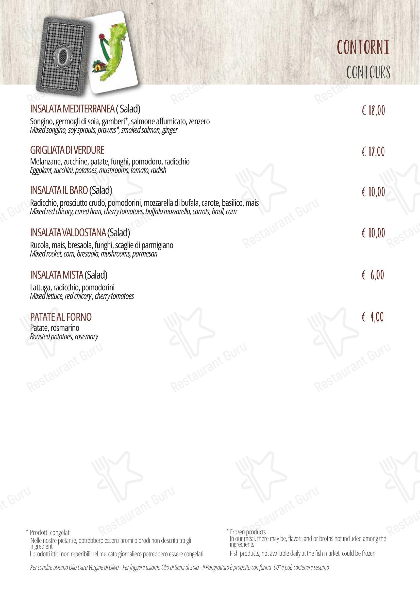 Menu pour Il Baro dans Palerme