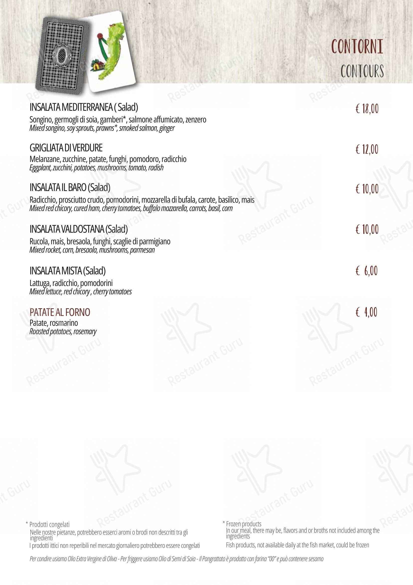 Menu per Il Baro in Palermo