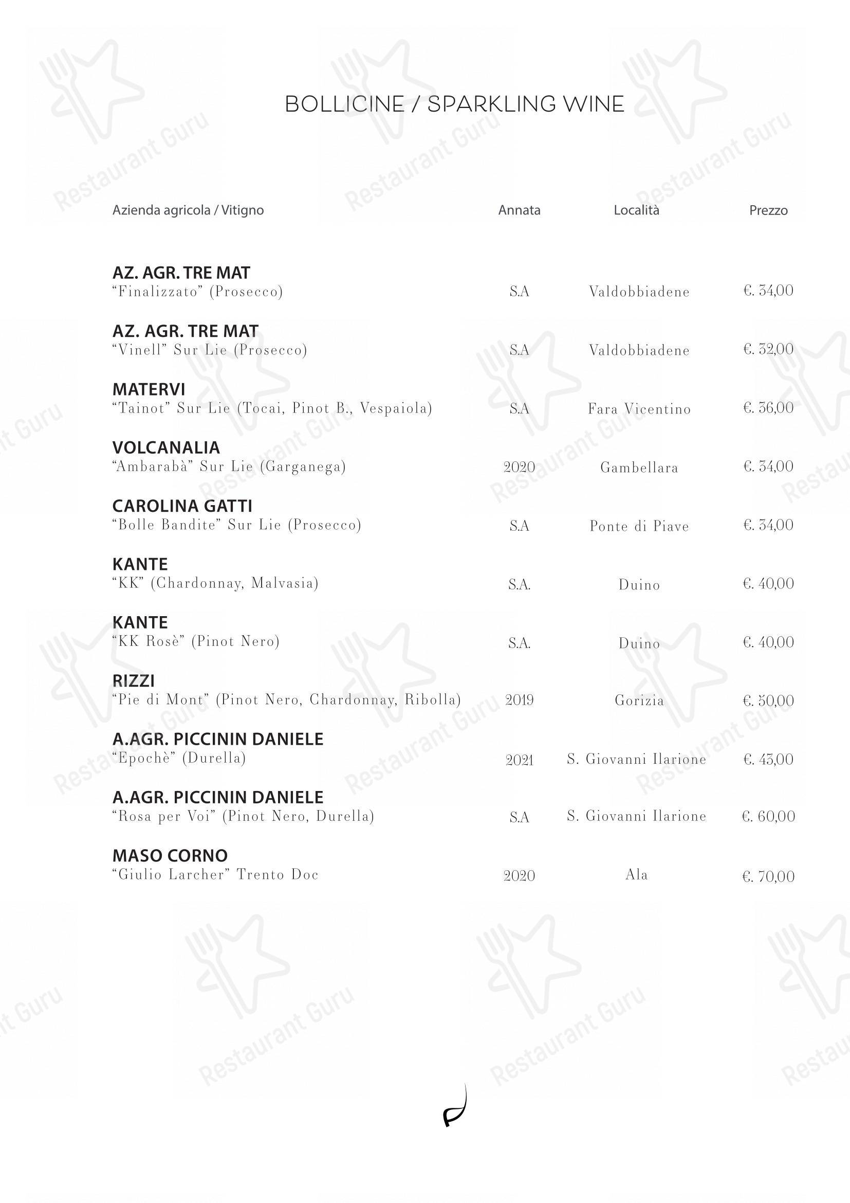 Menu di Il Refettorio - Коктейльная карта