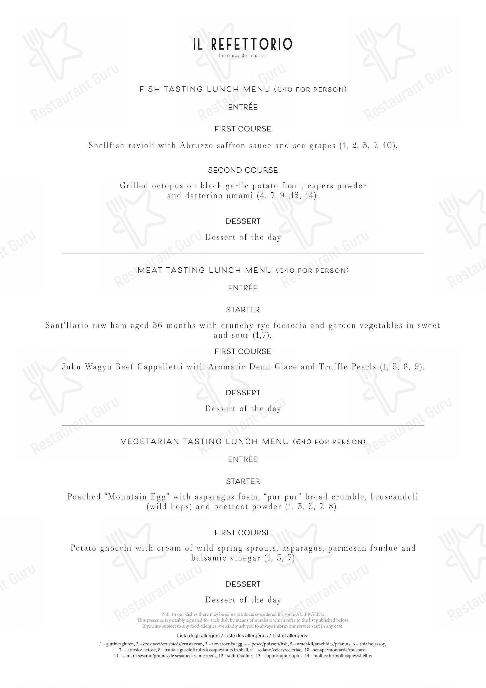 Menu di Il Refettorio - Основное меню