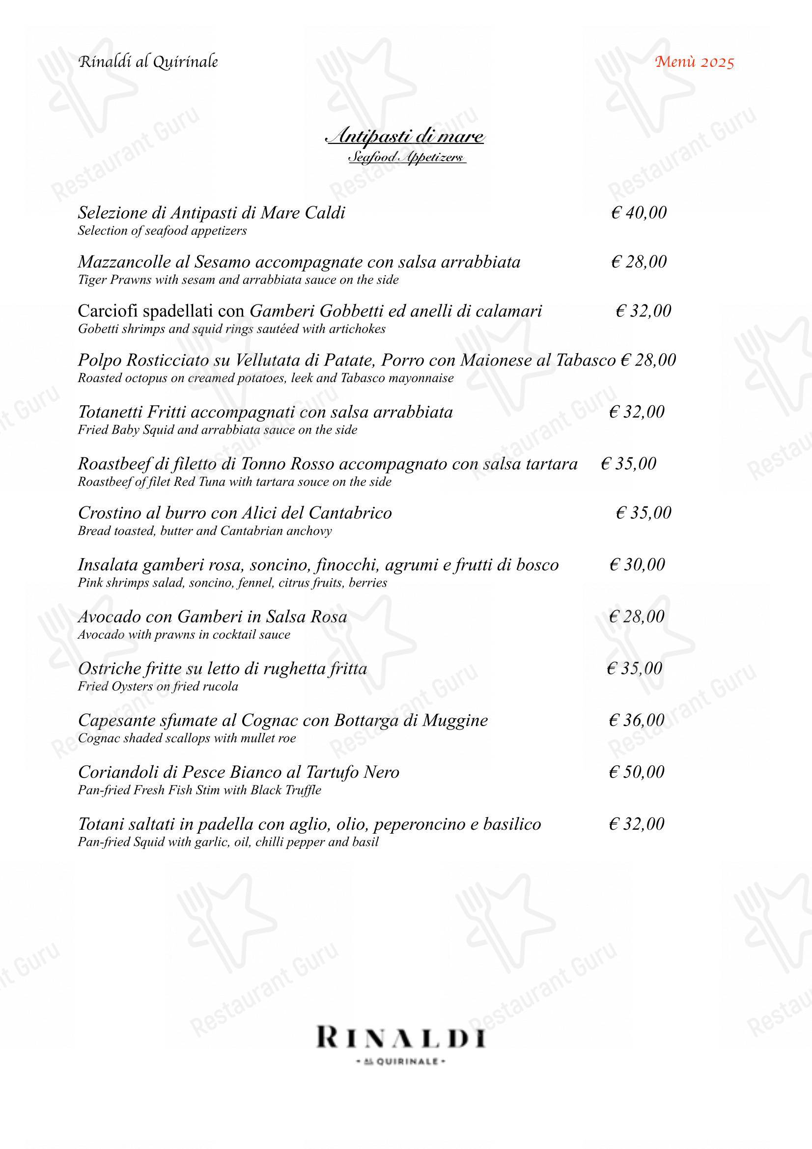Menu per Il Ristorante Rinaldi Al Quirinale ristorante