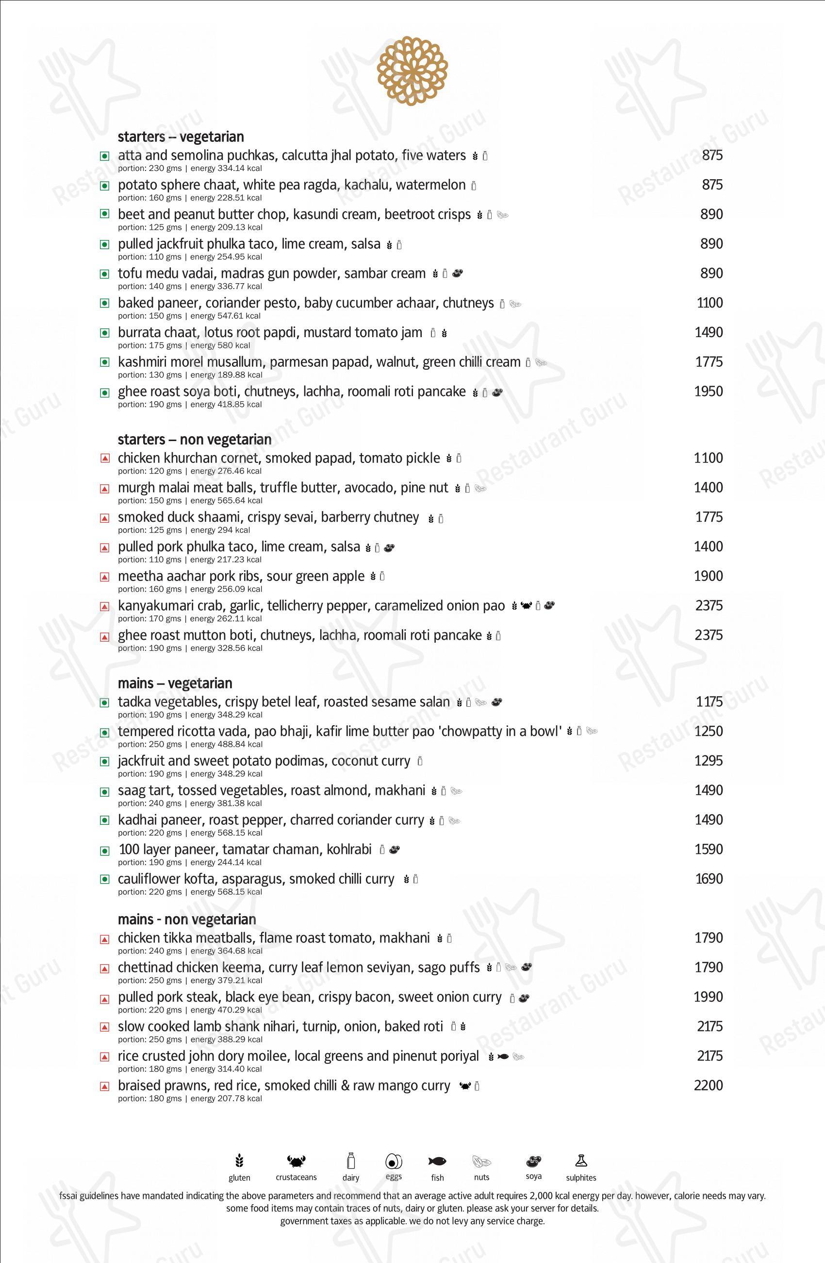 Menu for Indian Accent in New Delhi