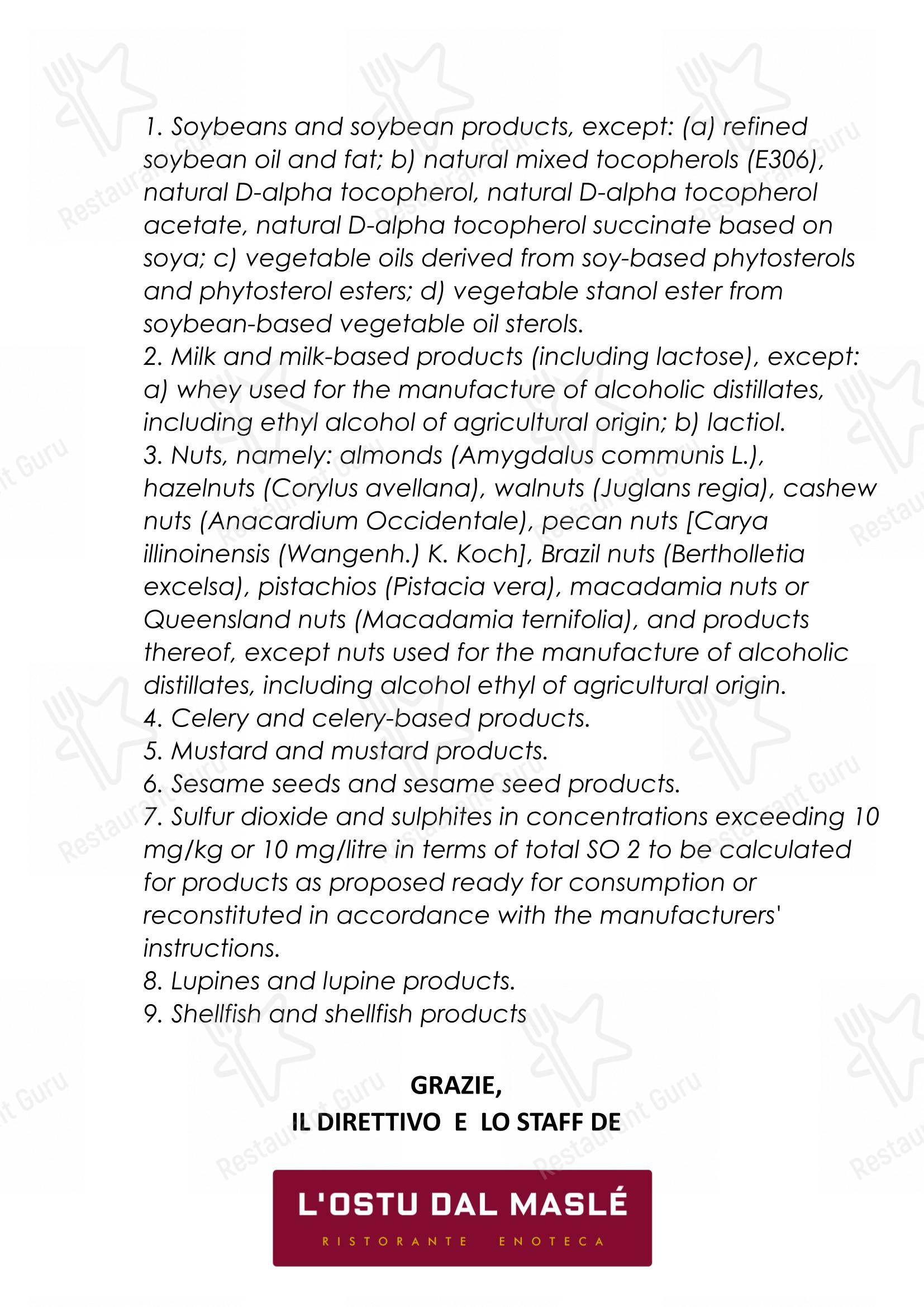 Menu pour L'Ostu Dal Maslè bbq