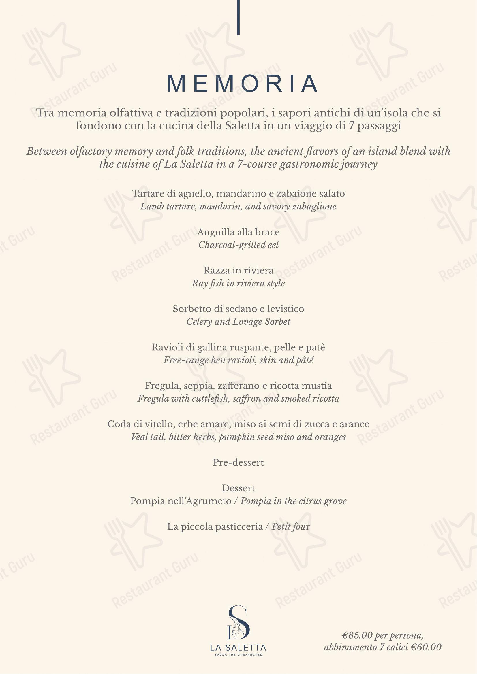 Menu per La Saletta ristorante