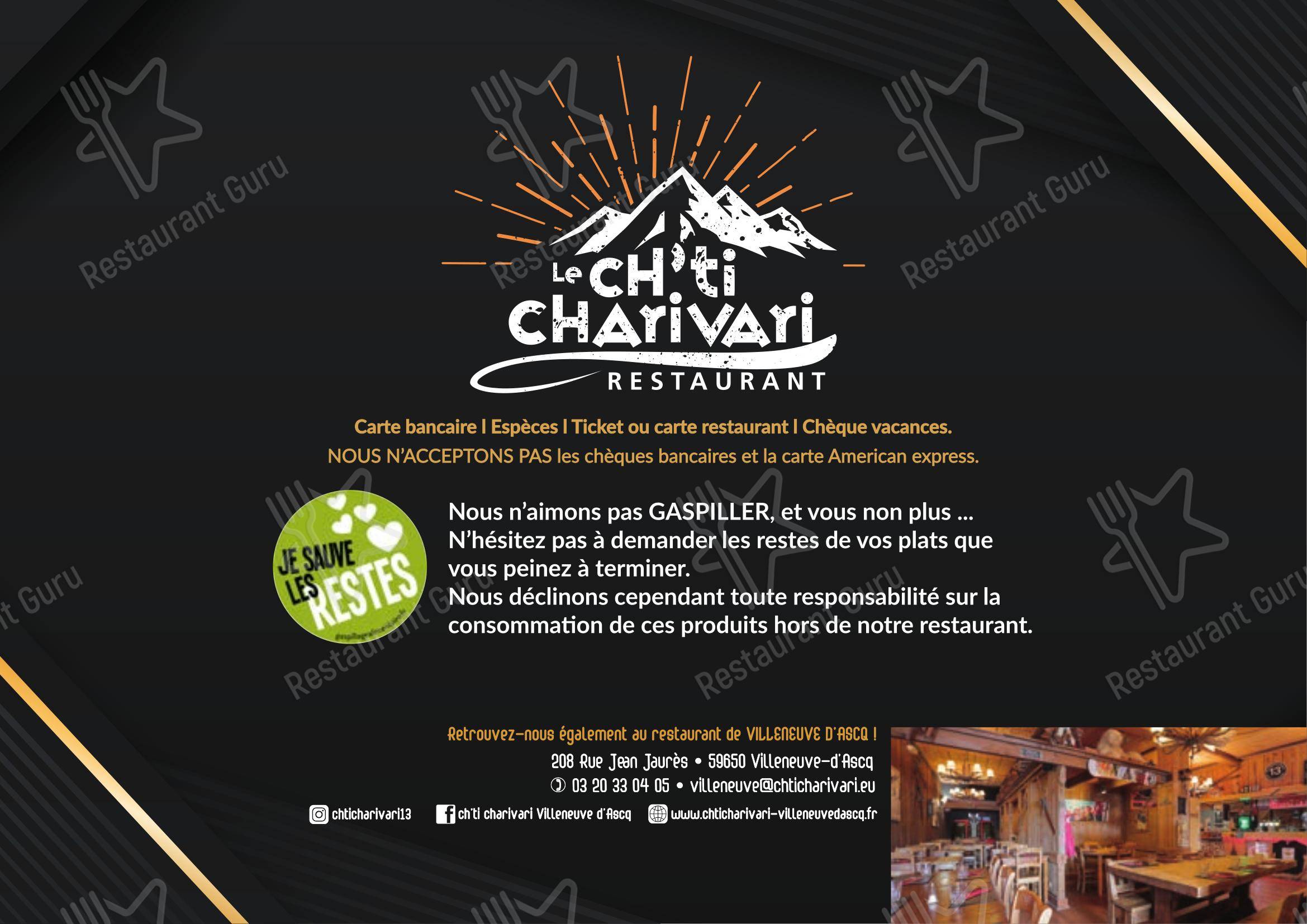Menu pour Le Ch'ti Charivari restaurant
