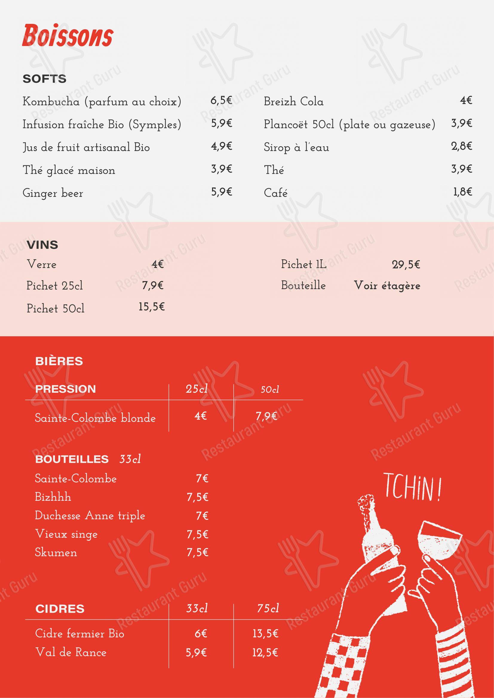Menu pour Le Coucou Rennais - Menu